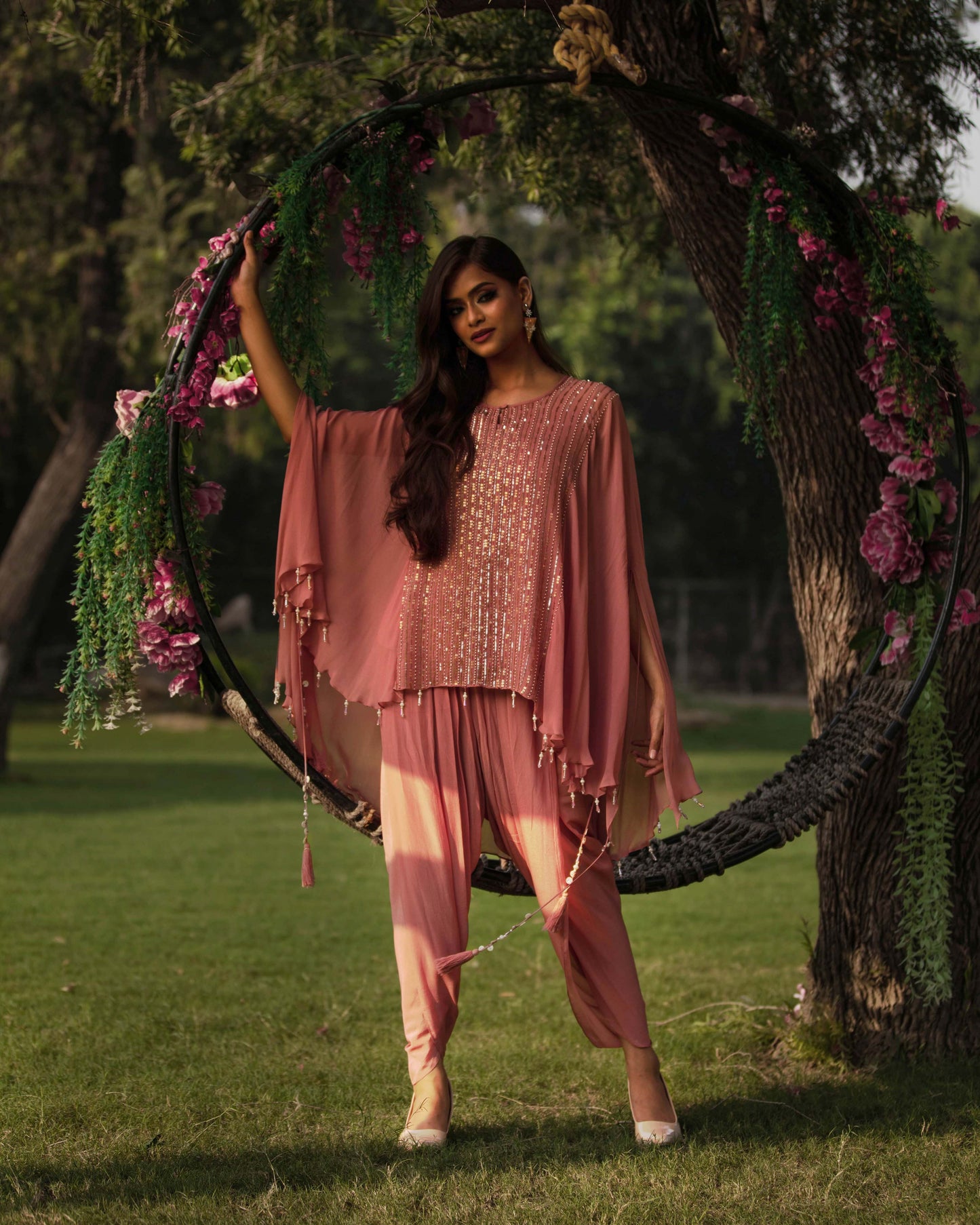 Old rose kurti with dhoti