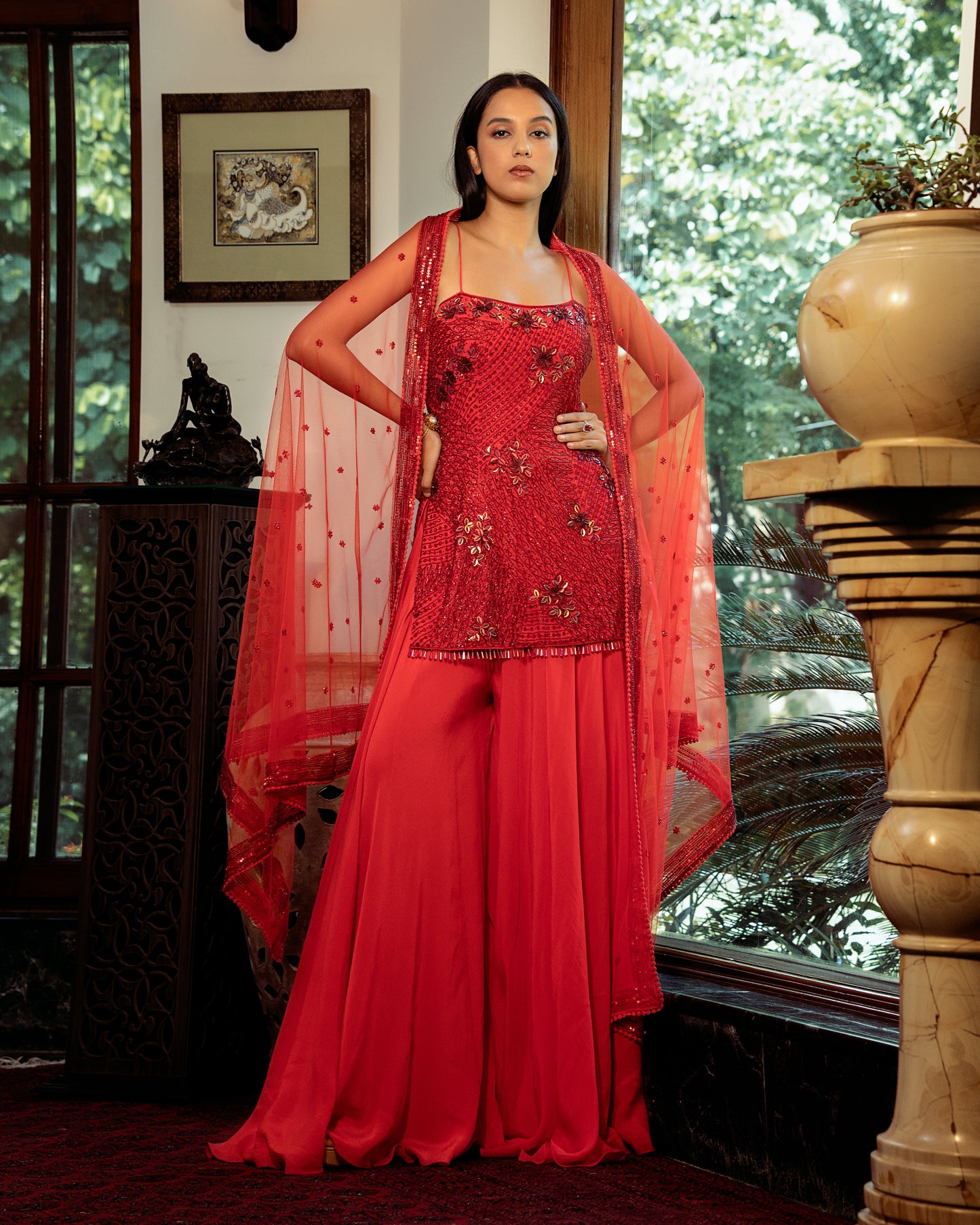 Red kurti with sharara set