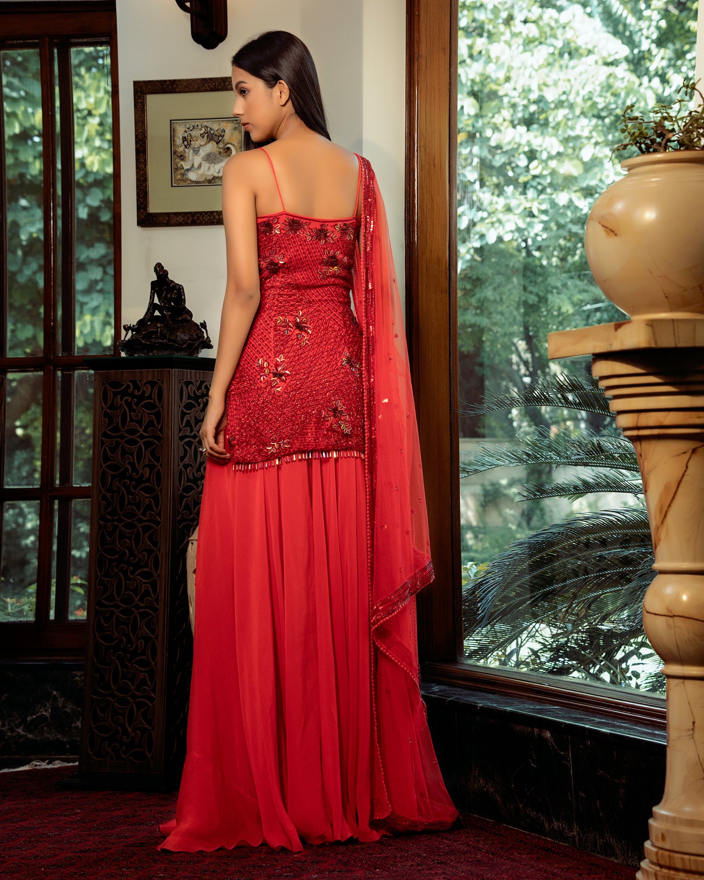 Red kurti with sharara set