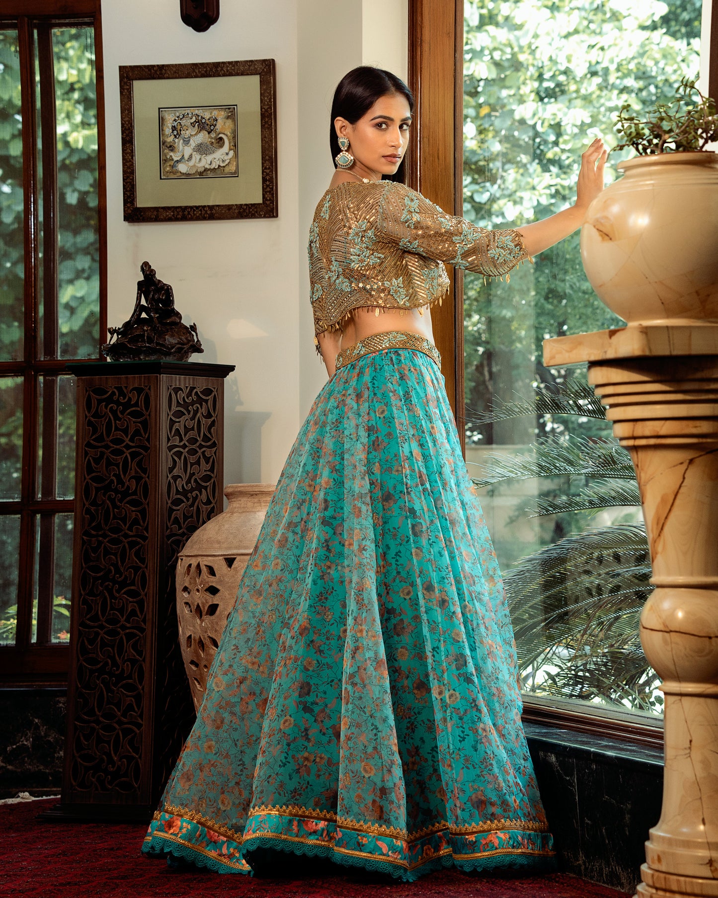 Blue fleur lehenga, bustier, top