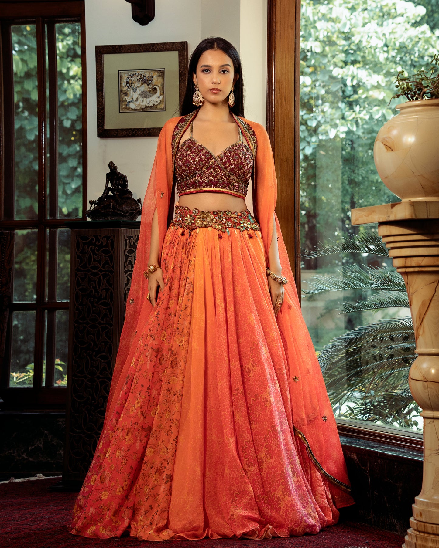 Fleur orange-wine lehenga set