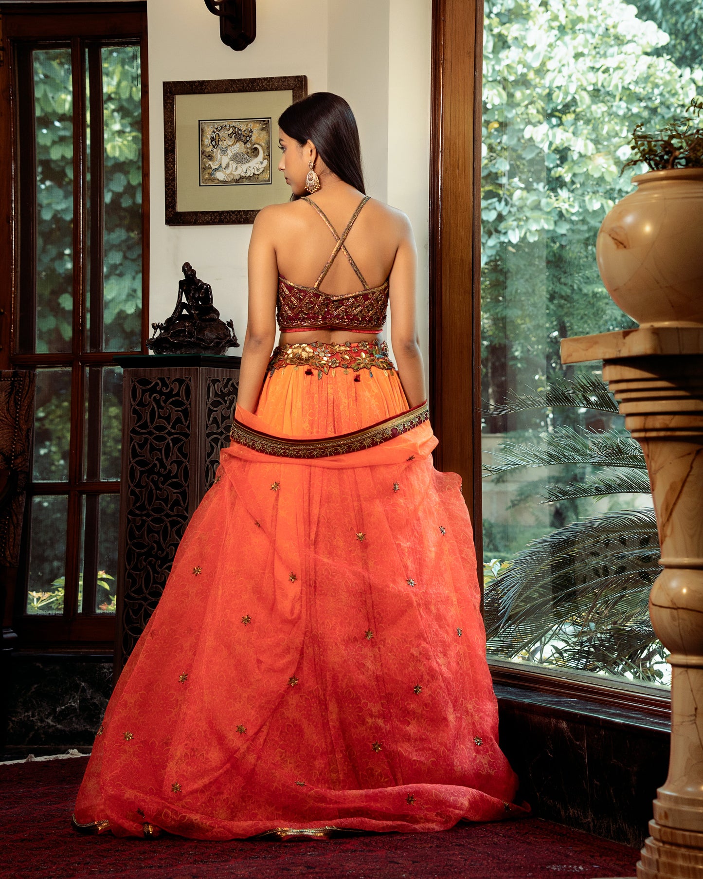 Fleur orange-wine lehenga set