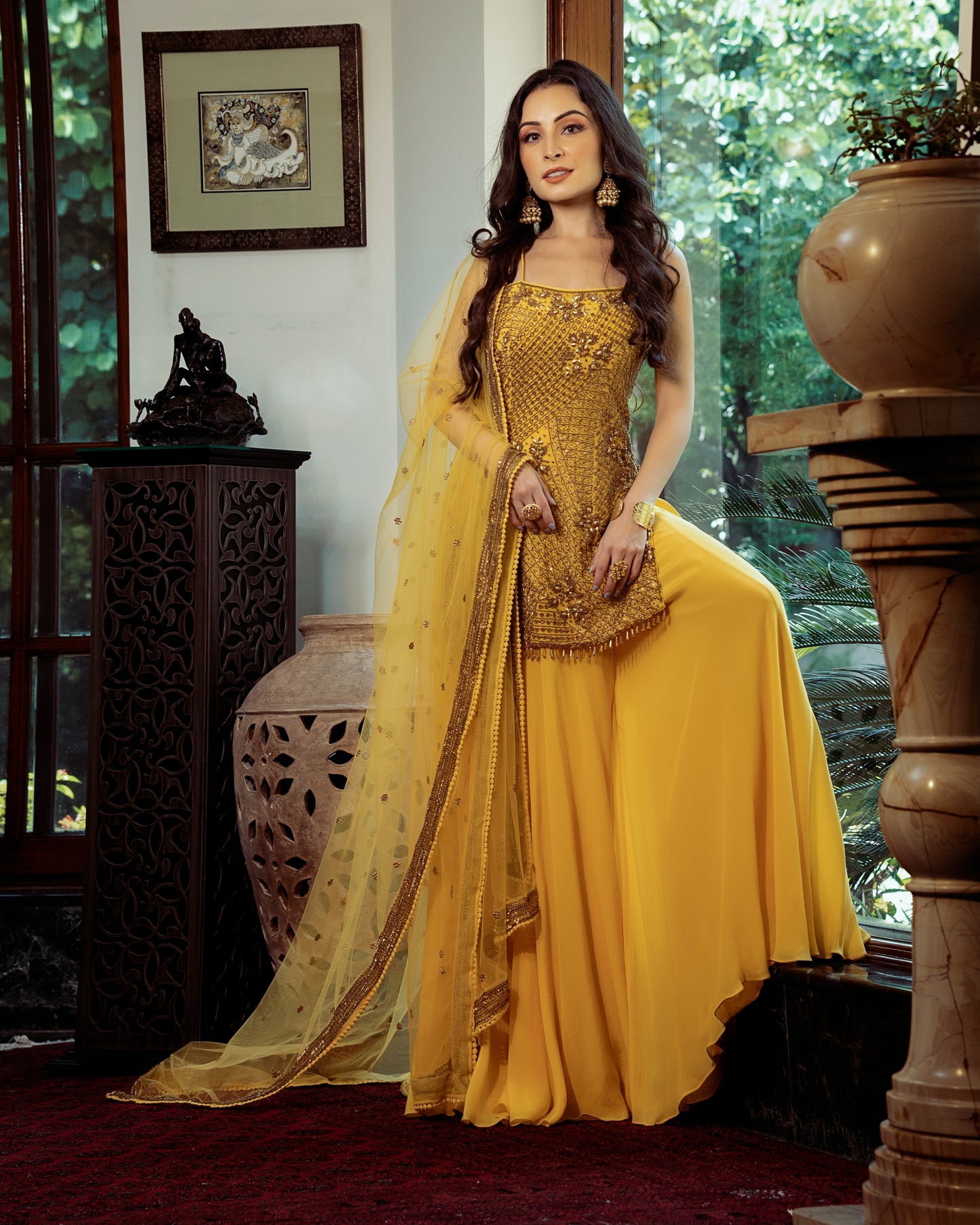 Yellow kurti with sharara set