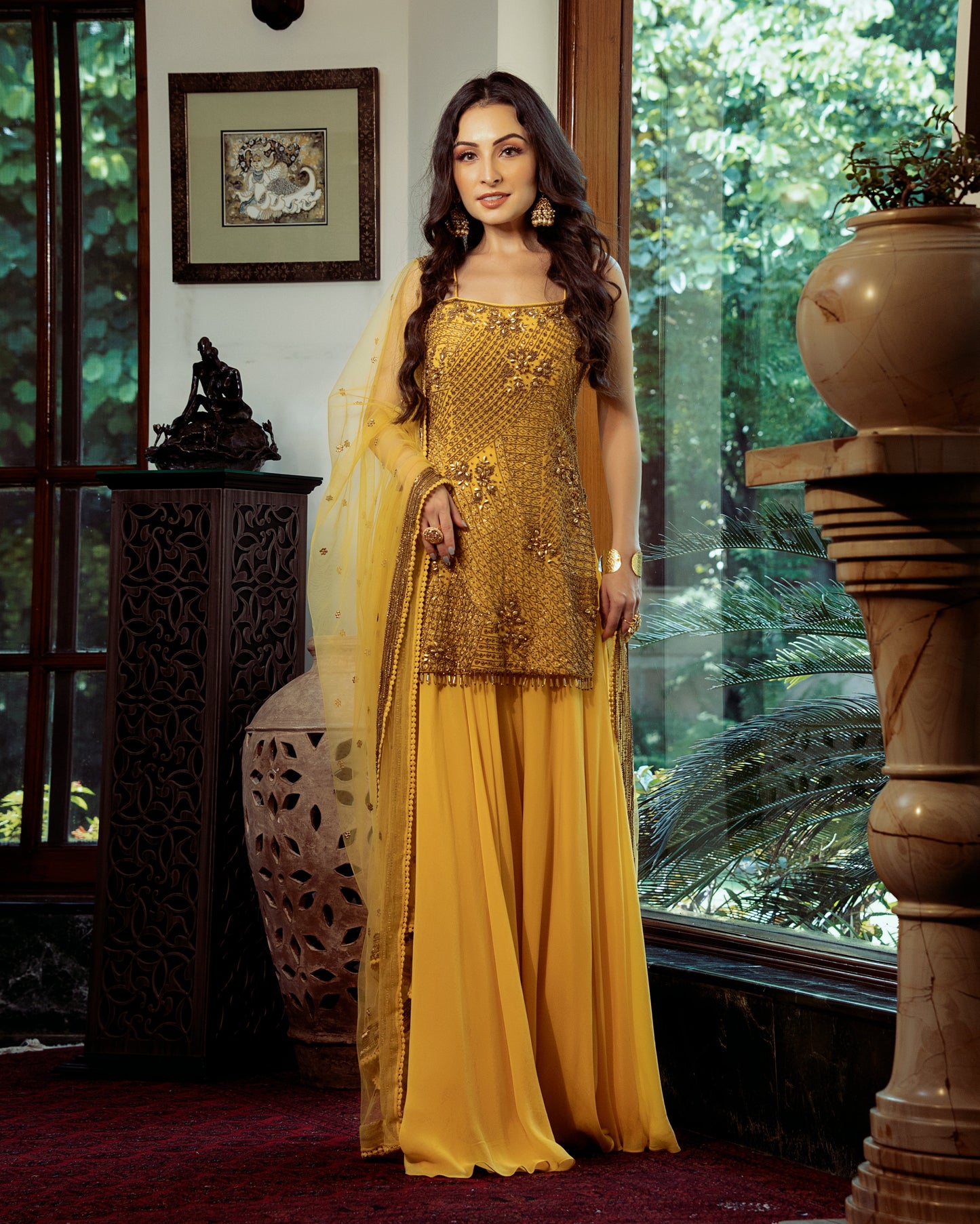 Yellow kurti with sharara set