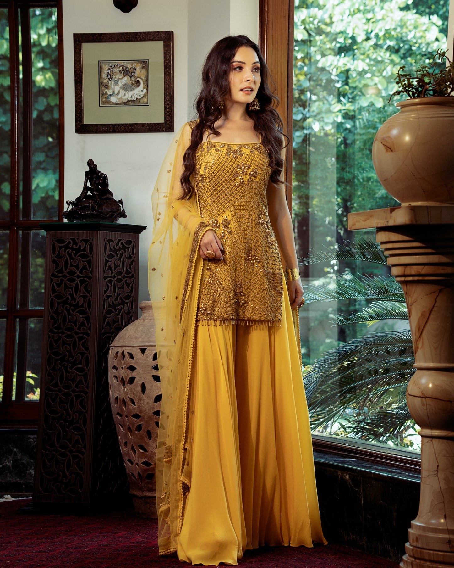 Yellow kurti with sharara set