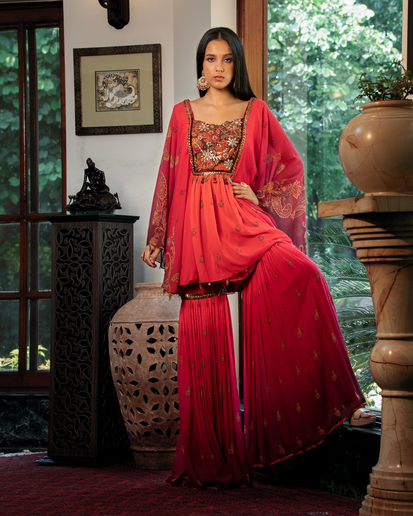 Fleur red kurti and gharara set