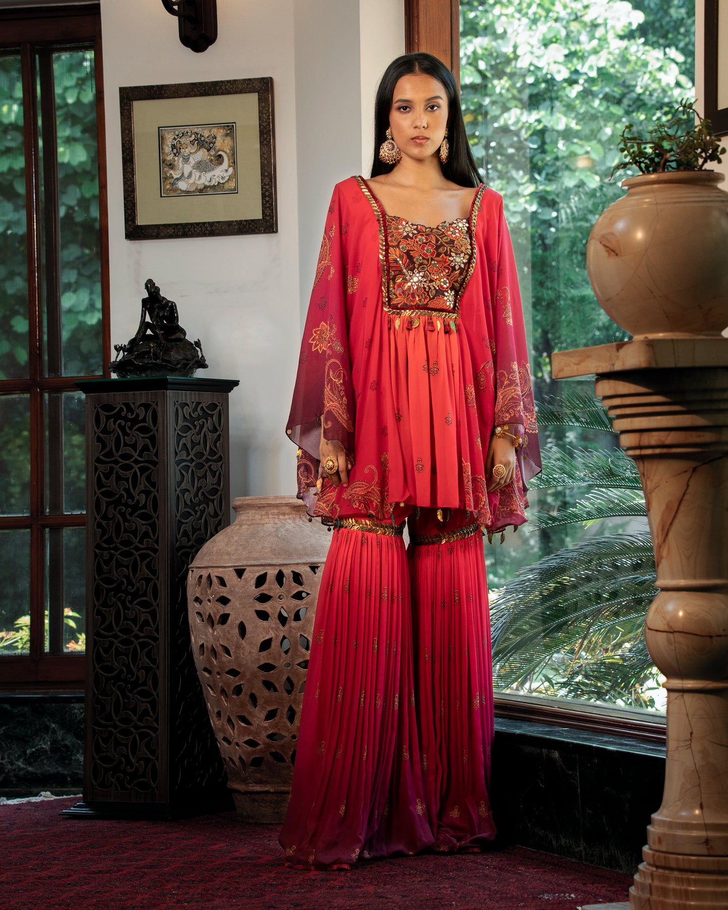 Fleur red kurti and gharara set