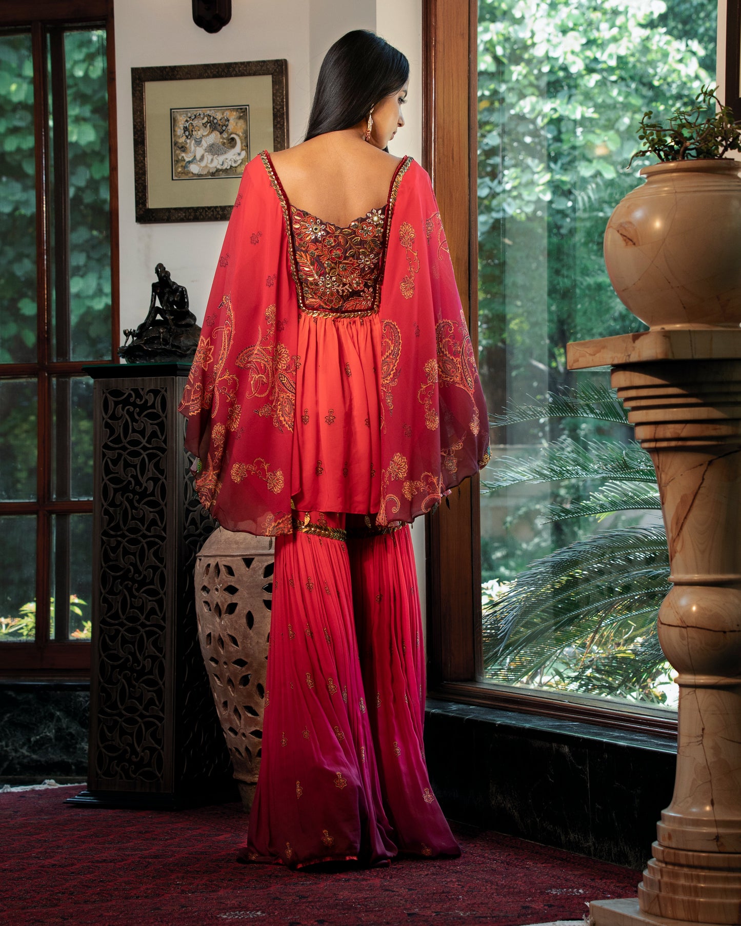 Fleur red kurti and gharara set