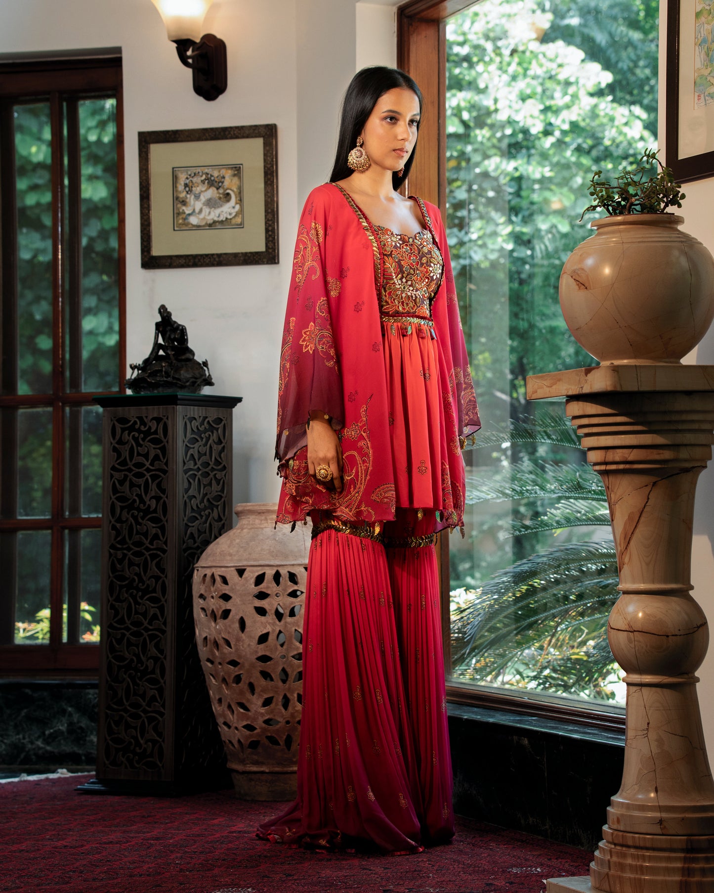 Fleur red kurti and gharara set