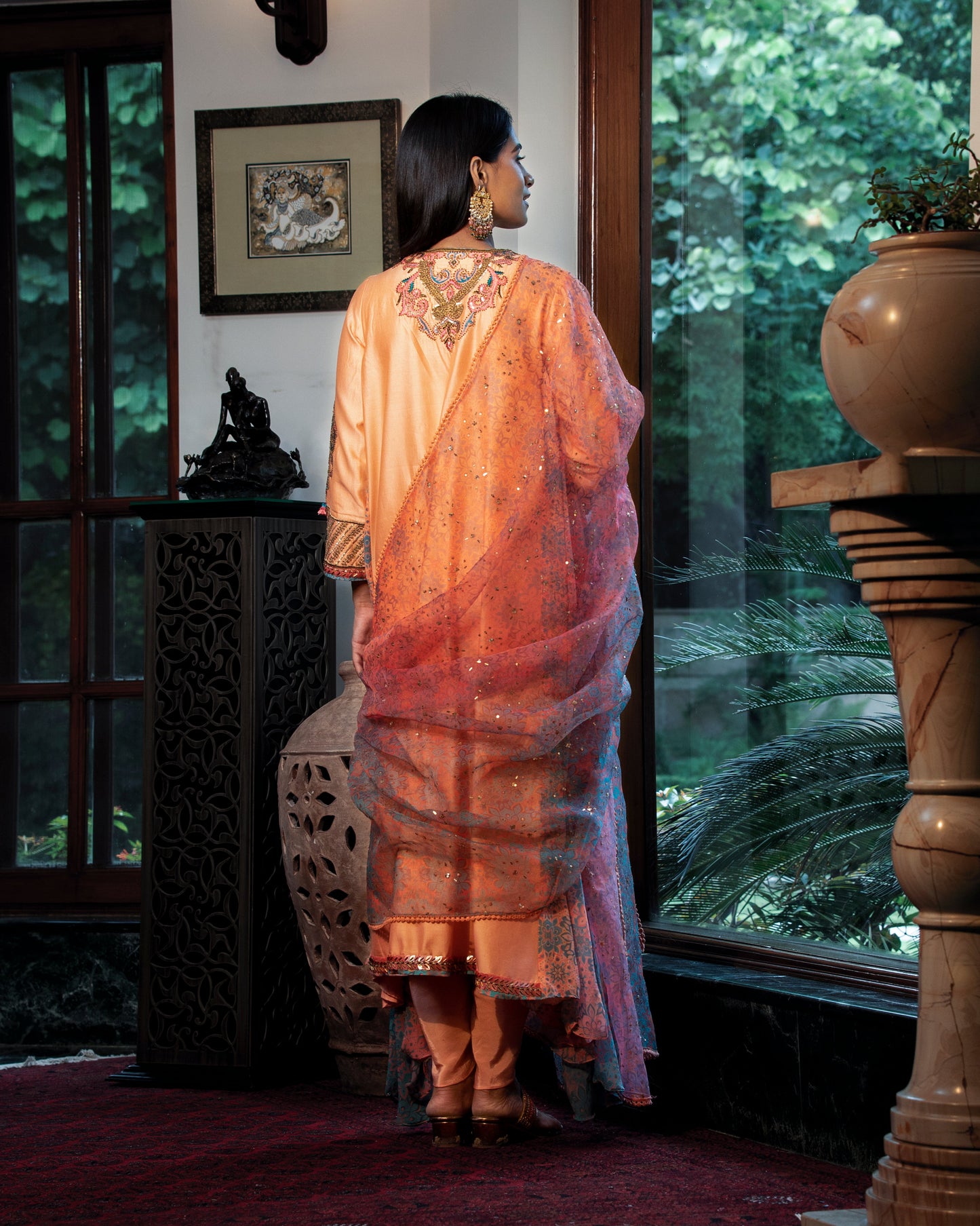 Fleur peach kurta set