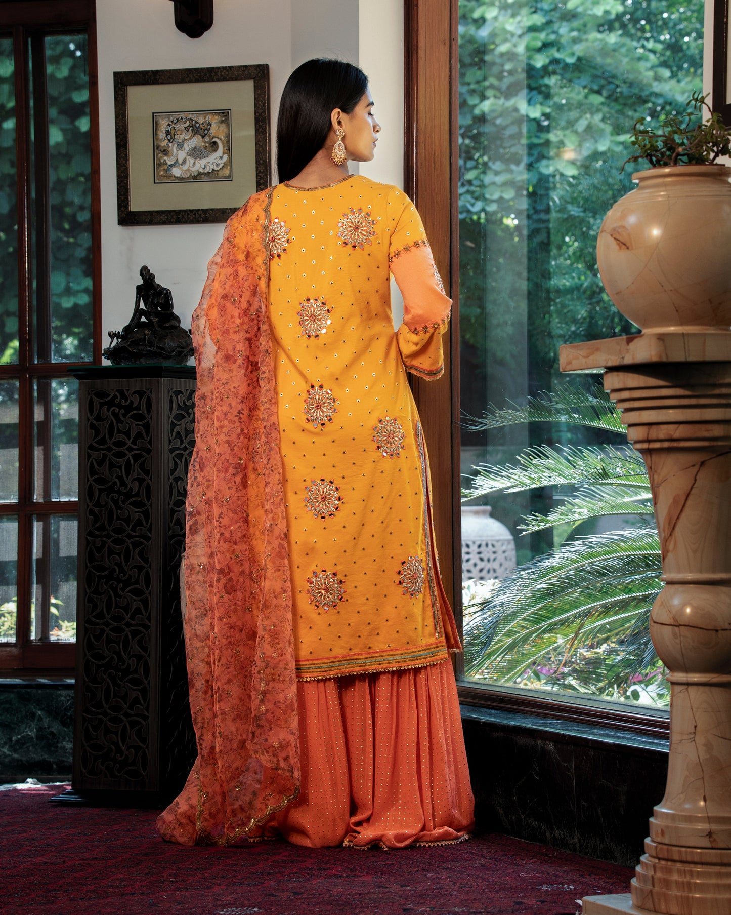 Mustard and peach Kurta set