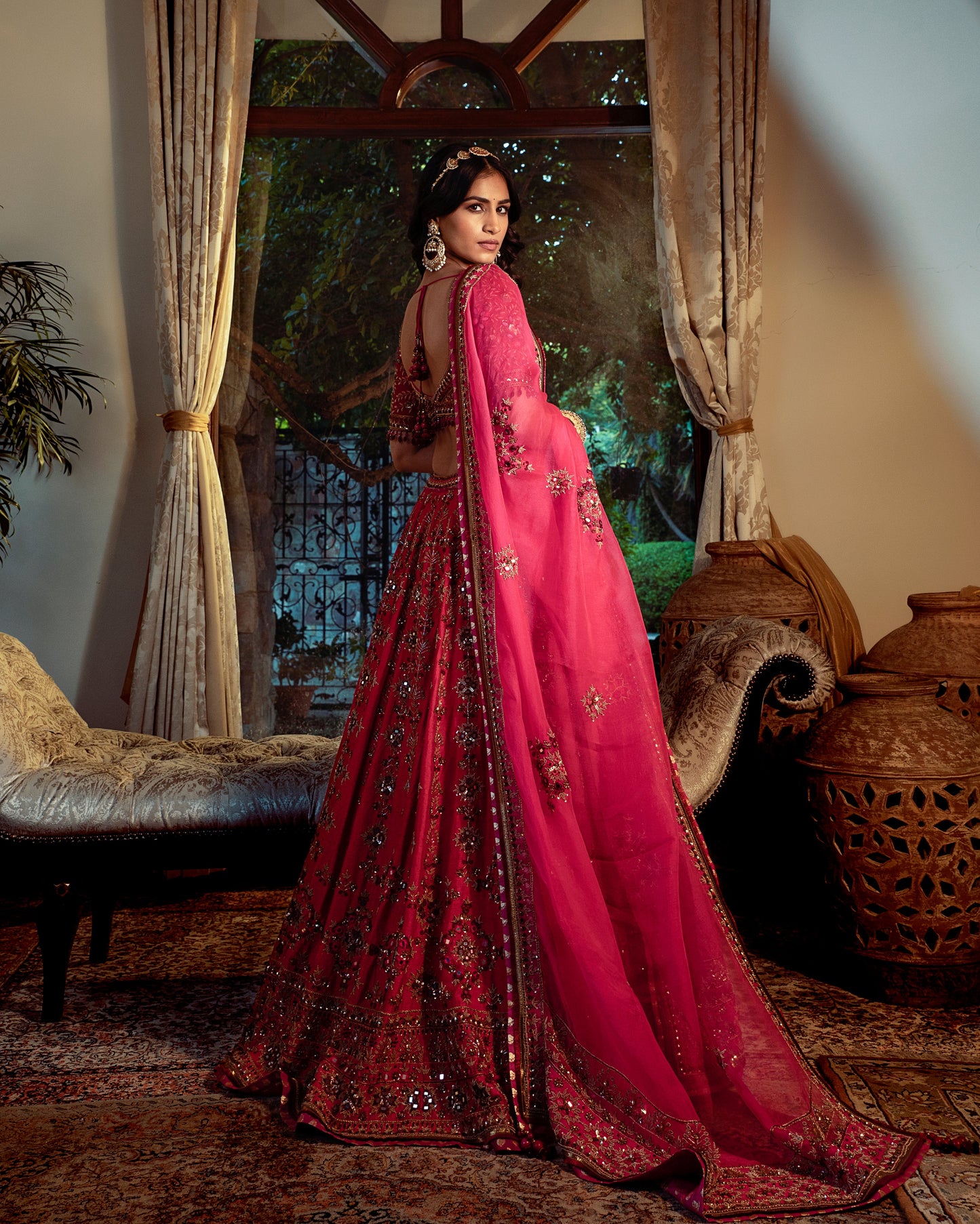 Surkh red-fuchsia bridal lehenga