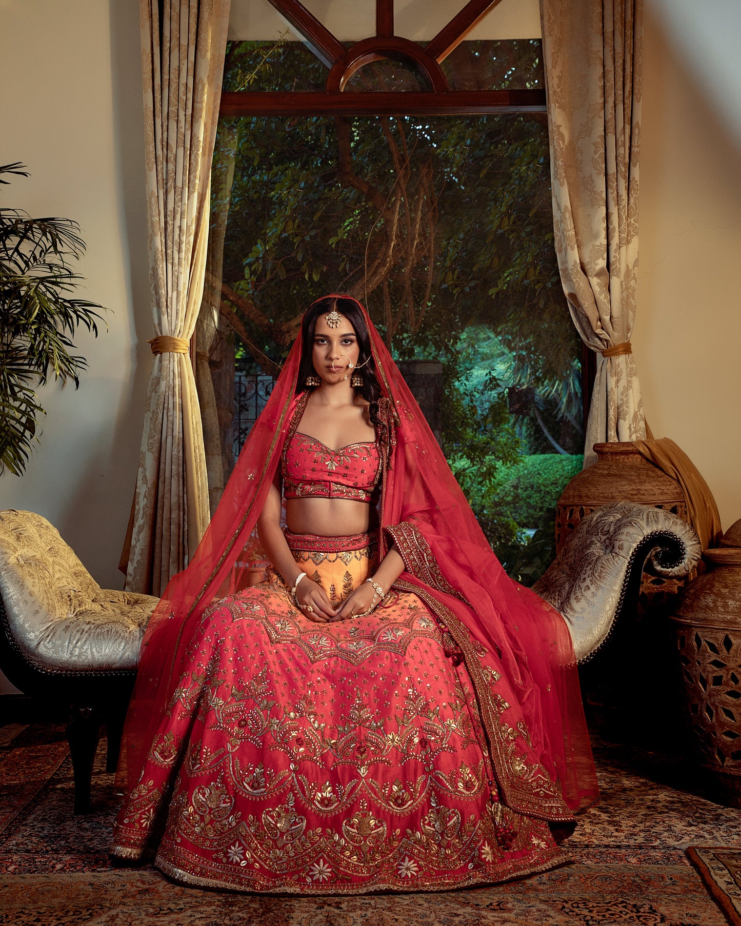 Surkh ombre bridal lehenga