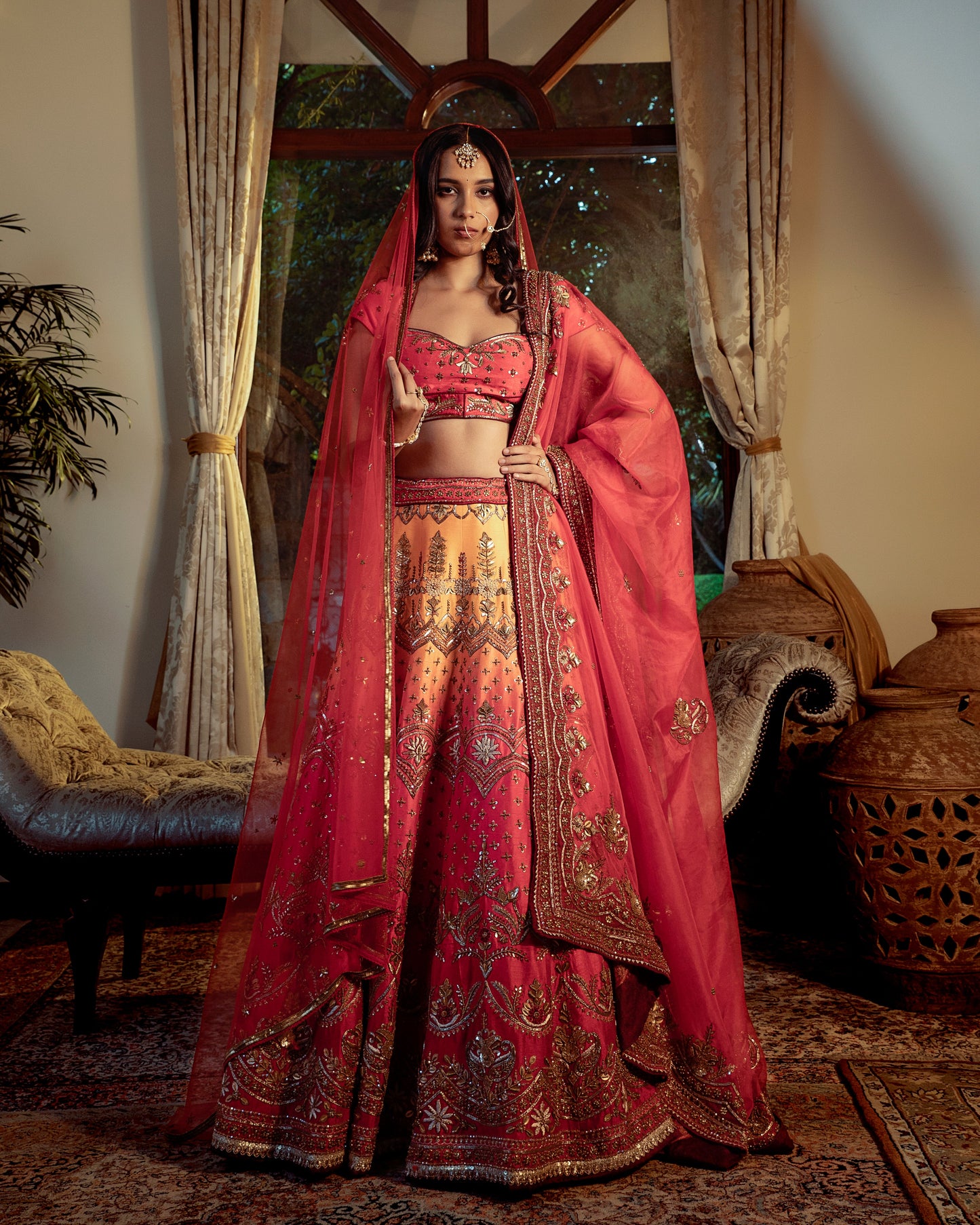 Surkh ombre bridal lehenga