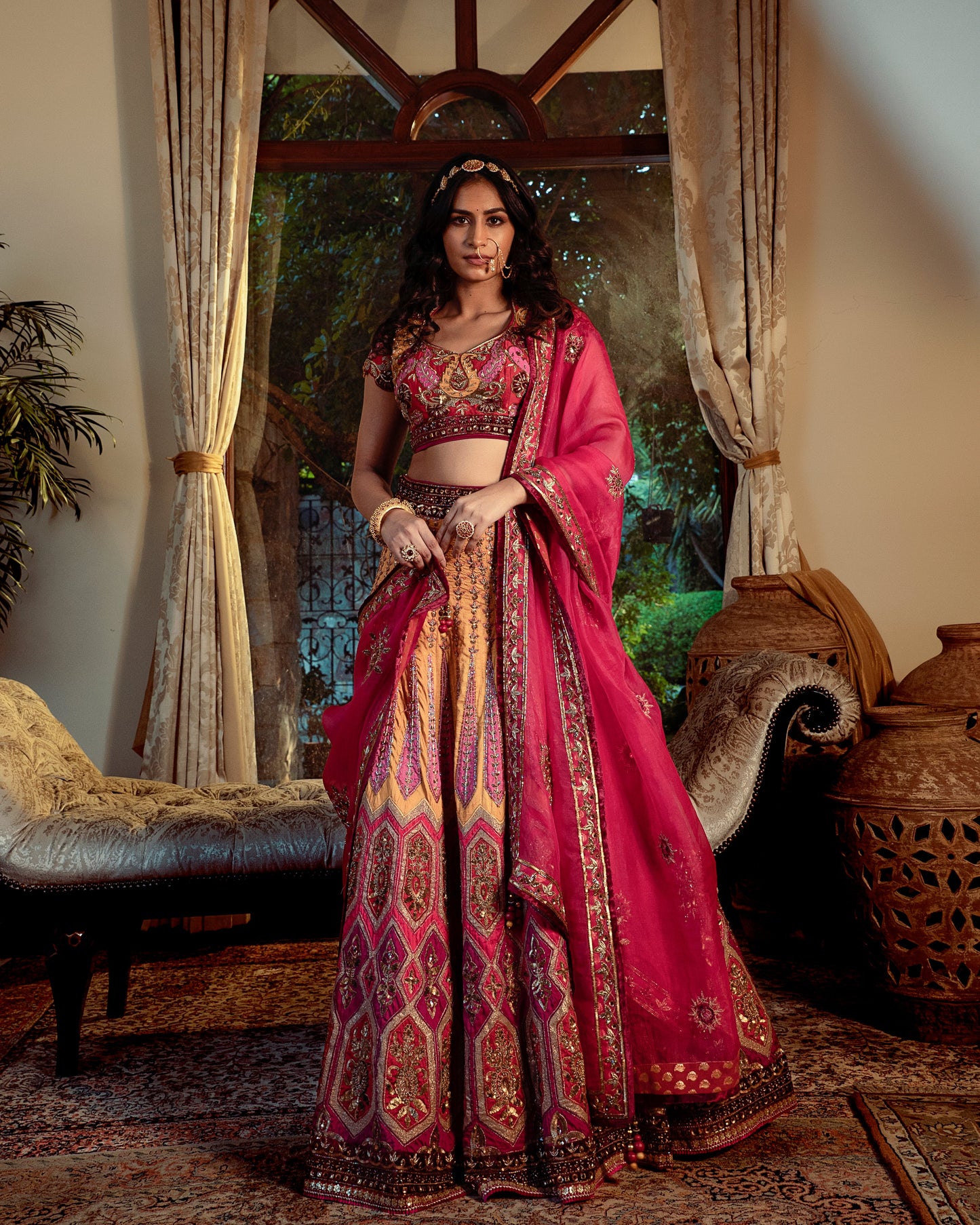 Surkh multi-color lehenga set