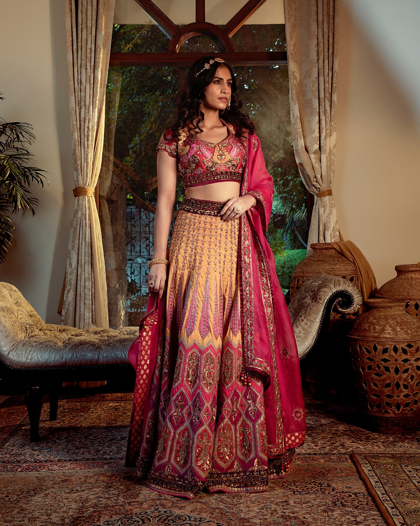 Surkh multi-color lehenga set