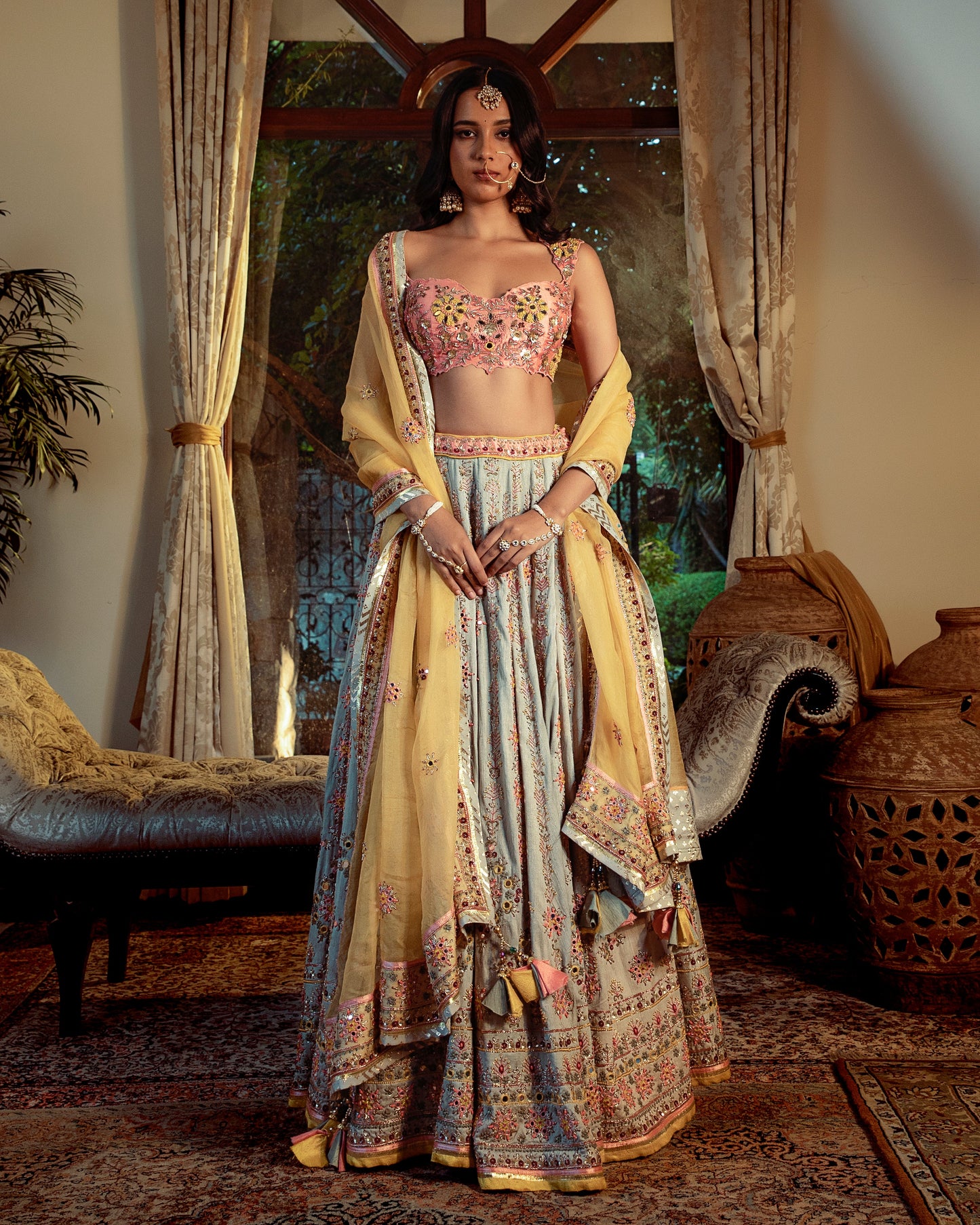 Surkh tri-color lehenga set