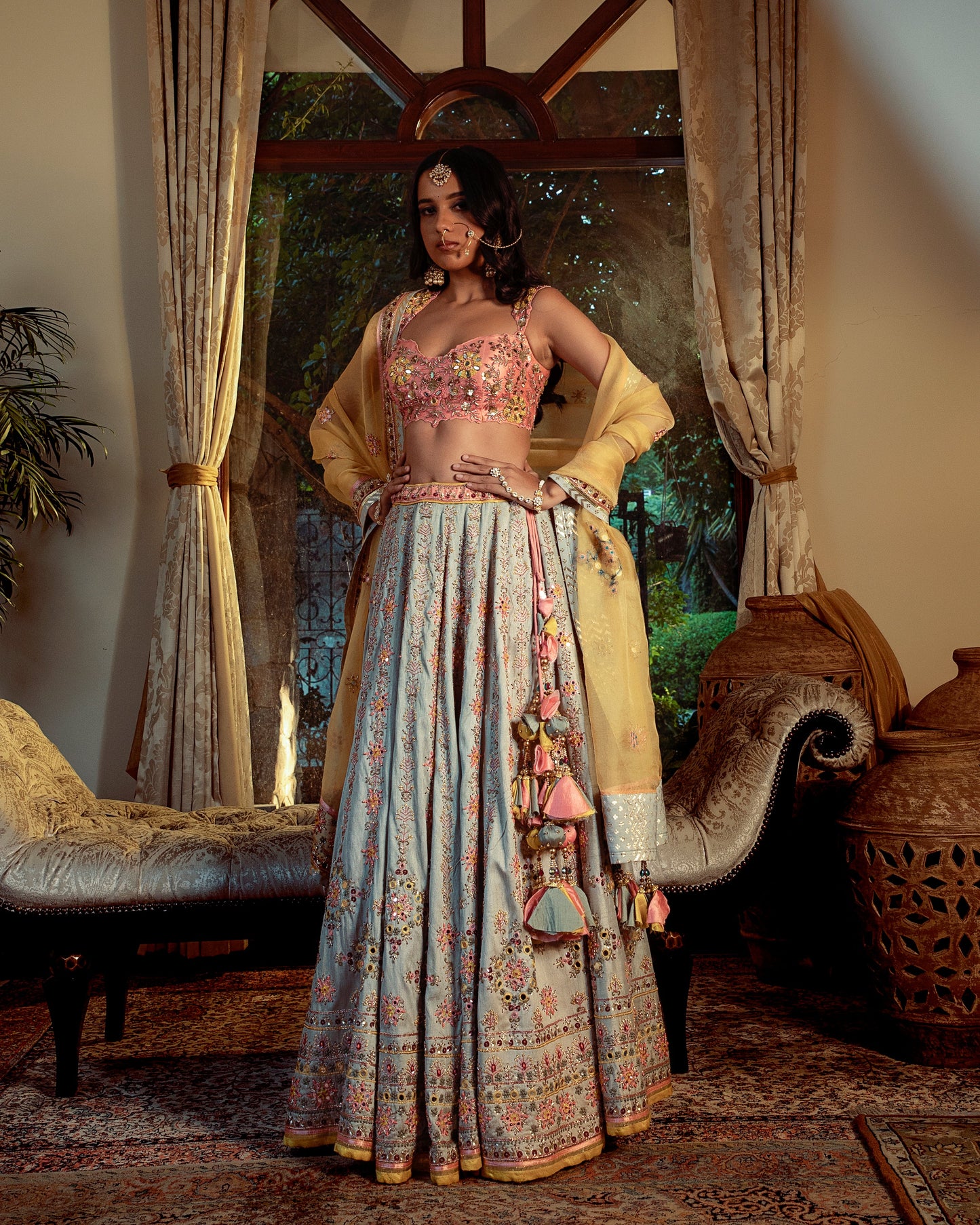 Surkh tri-color lehenga set