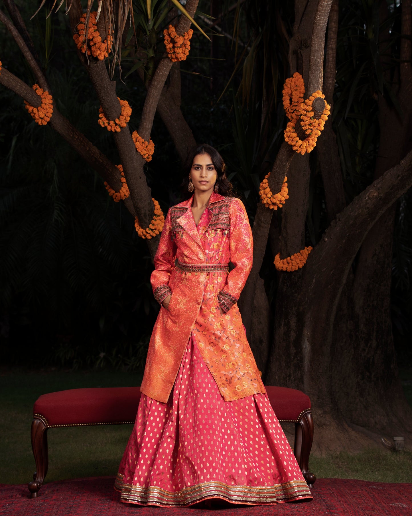 Fleur overcoat-lehenga set