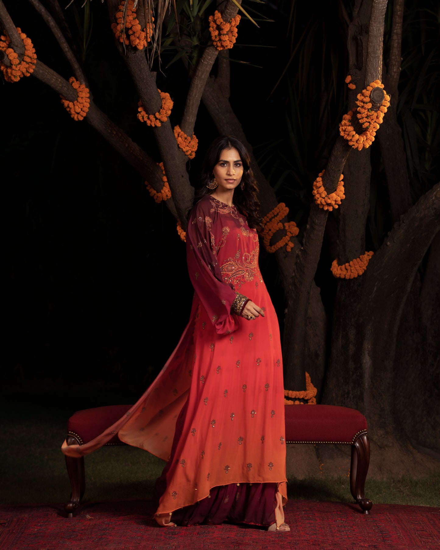 Fleur orange kurta with gharara set