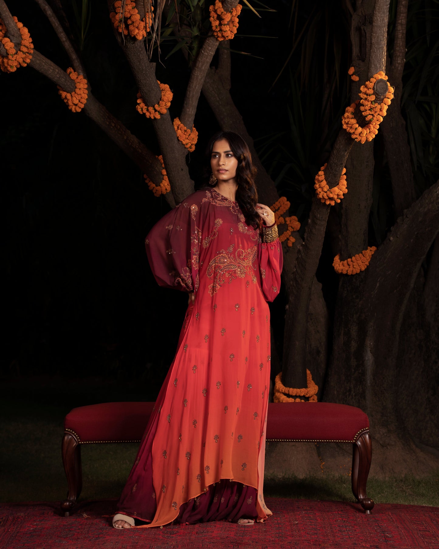 Fleur orange kurta with gharara set