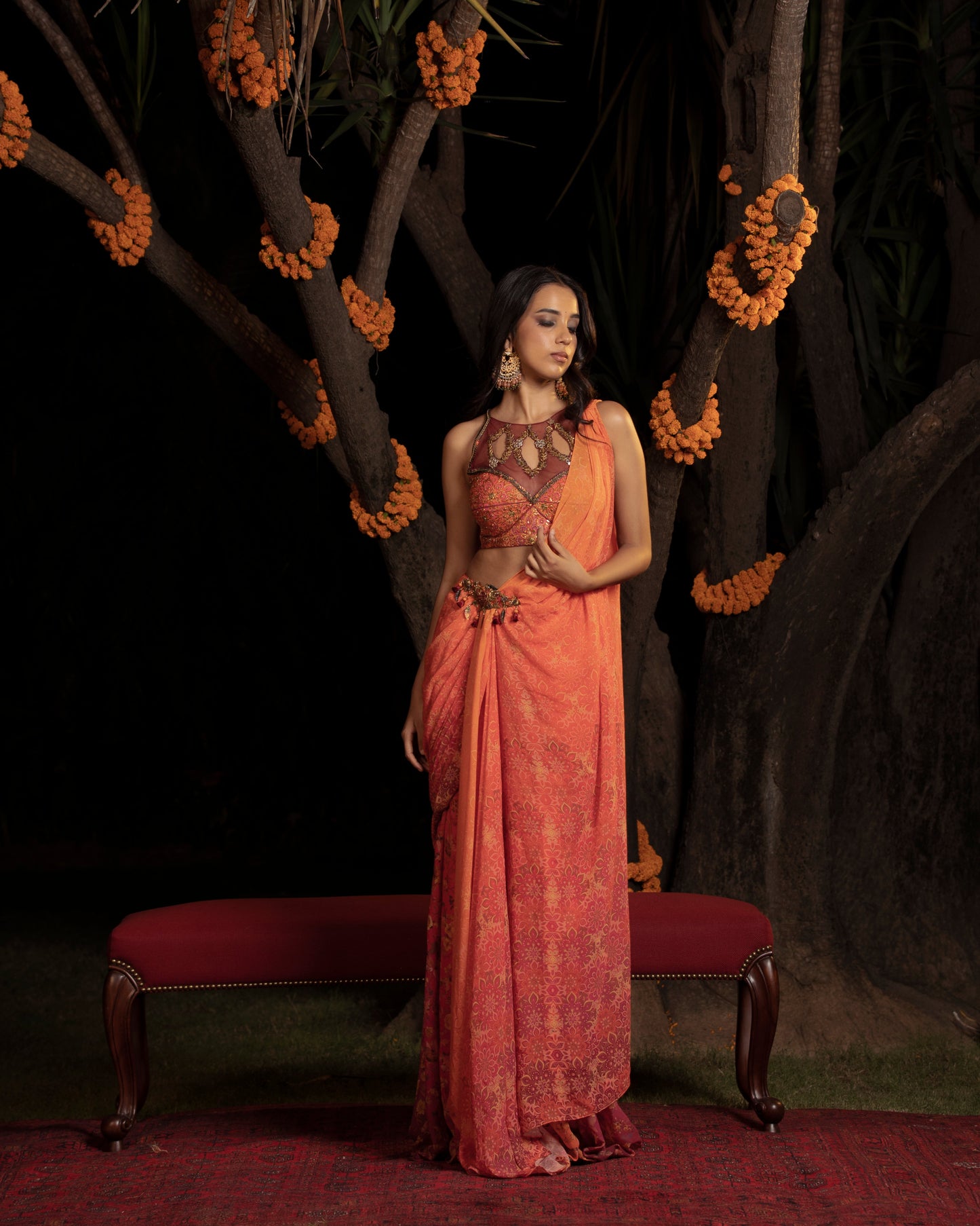 Fleur orange concept saree