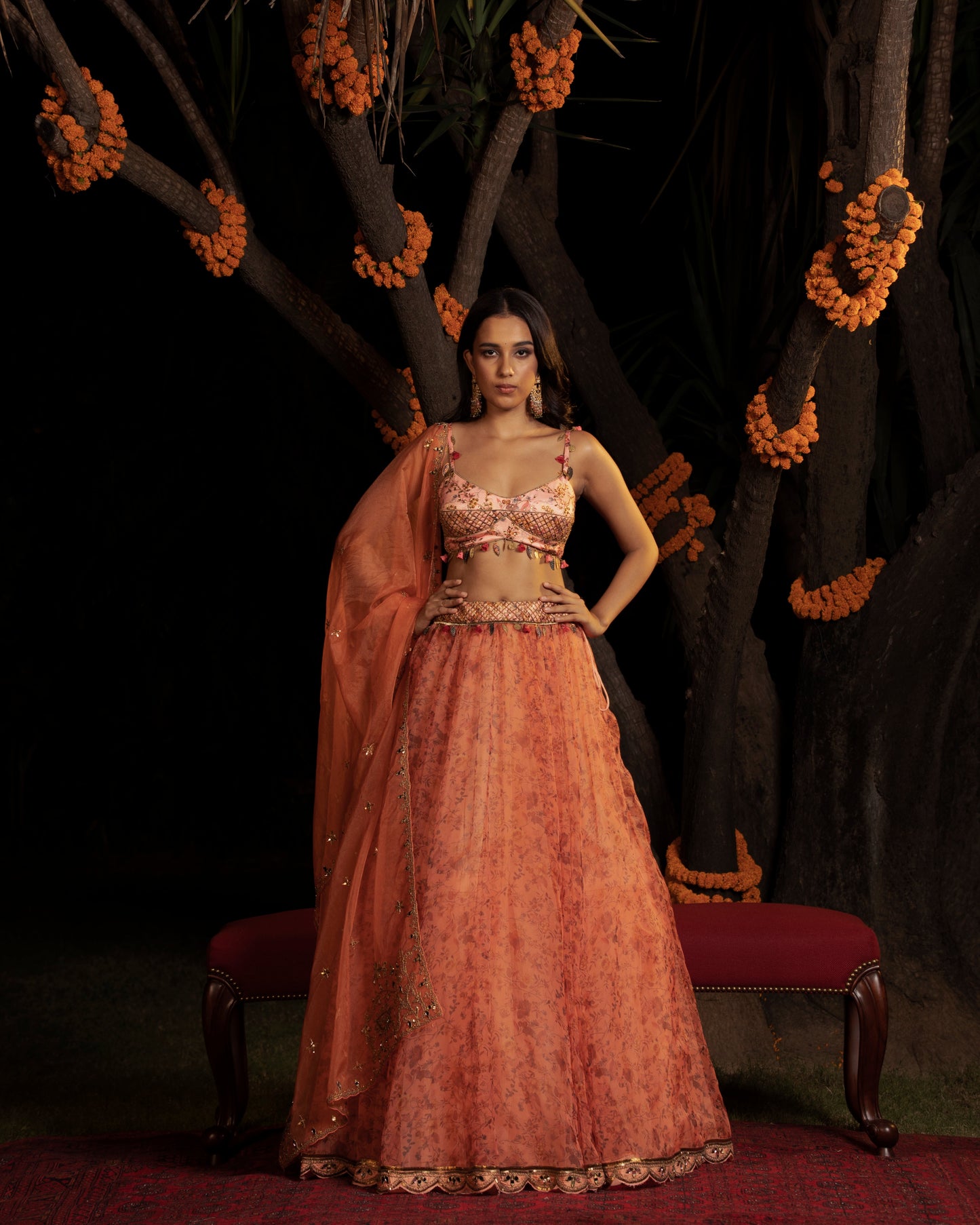 Fleur peach lehenga set