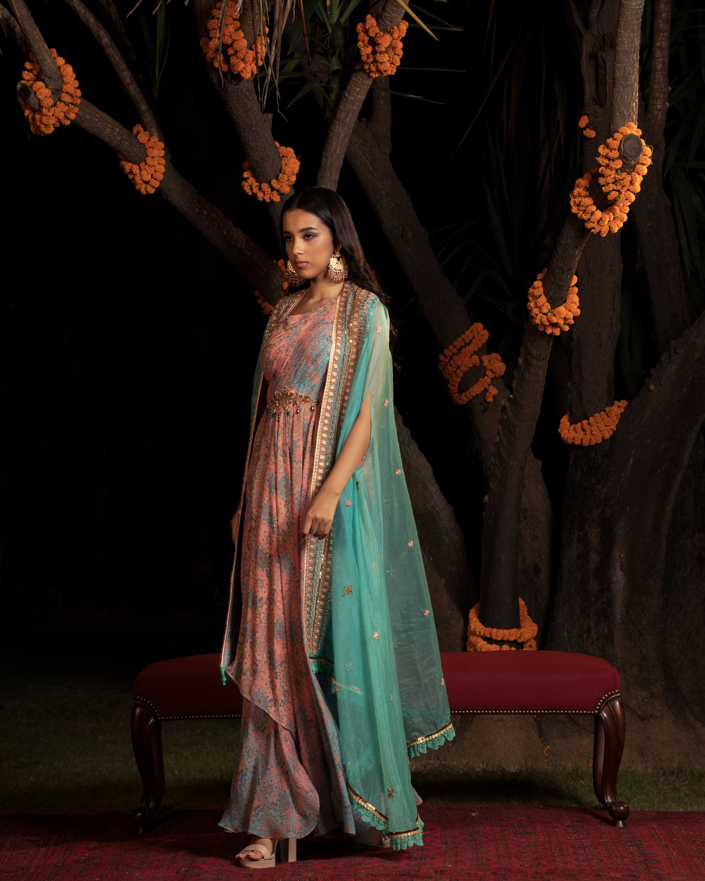 Fleur draped kurta and cape set