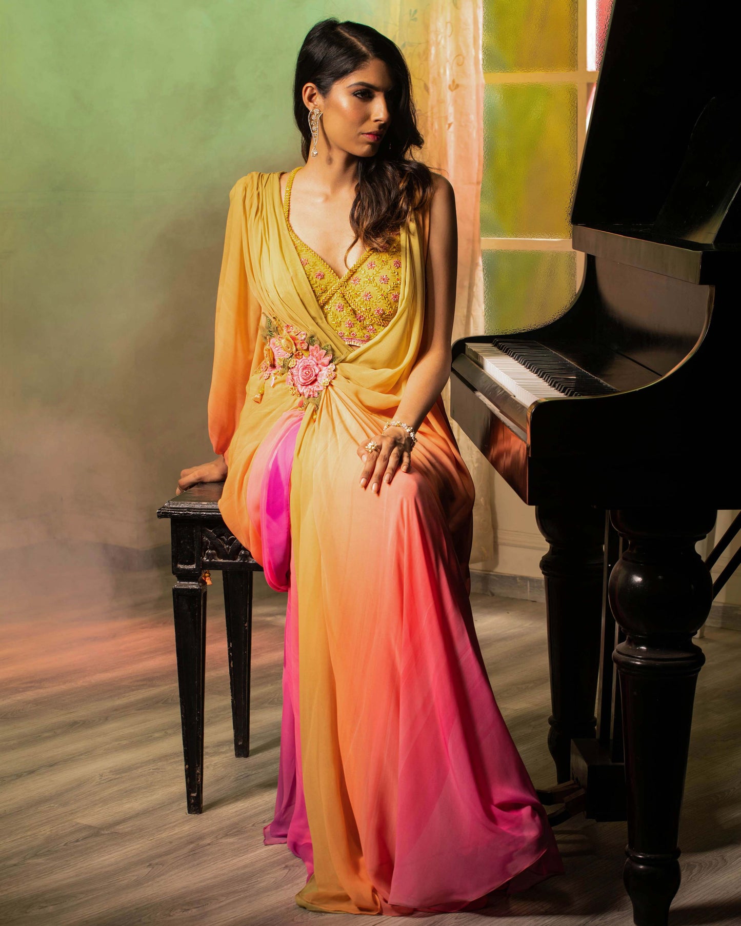 Yellow Pink Concept Saree