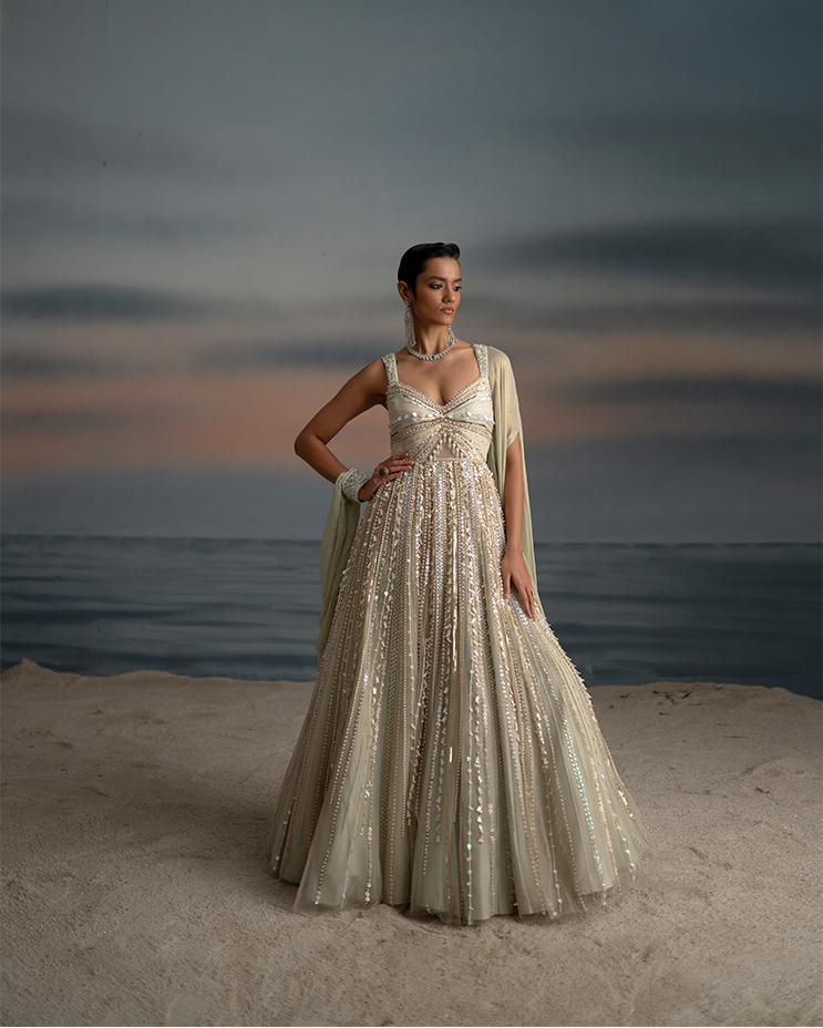 Sequins & Pearl Embroidered Gown
