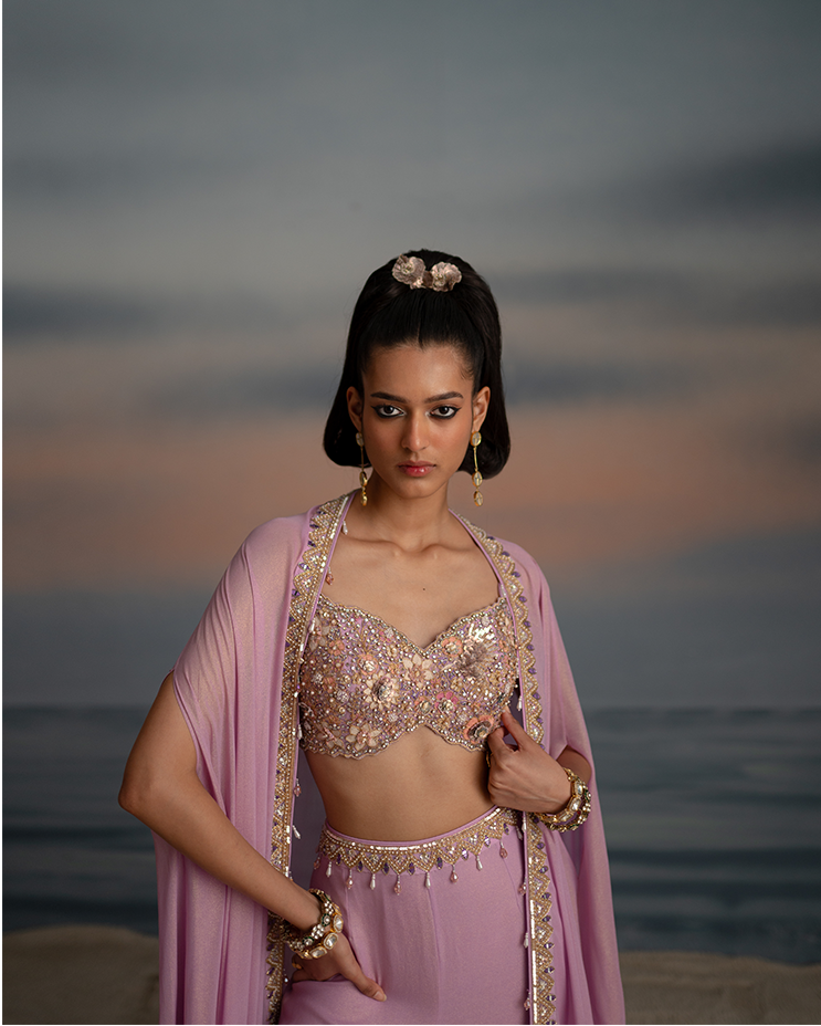 Lilac Georgette Sharara Pants & Cape