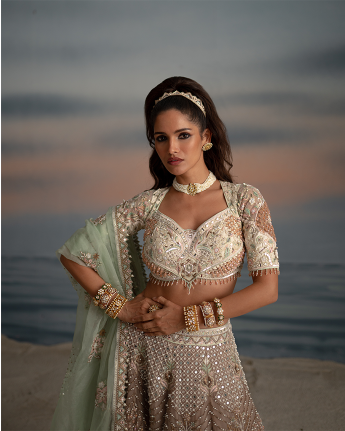 Old Rose Heavily Embroidered Lehenga