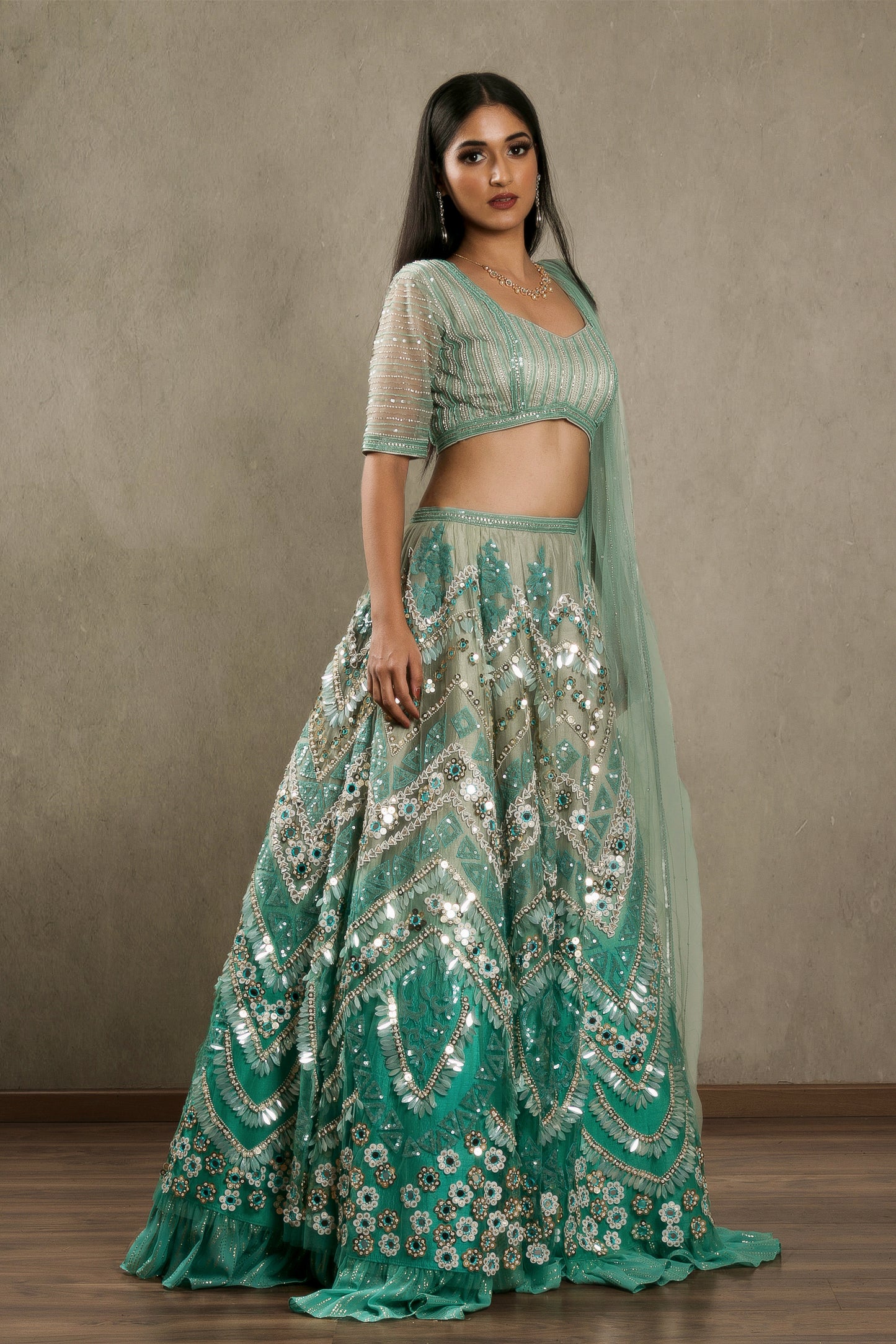 Hand Embroidered Lehenga And Blouse With Dupatta