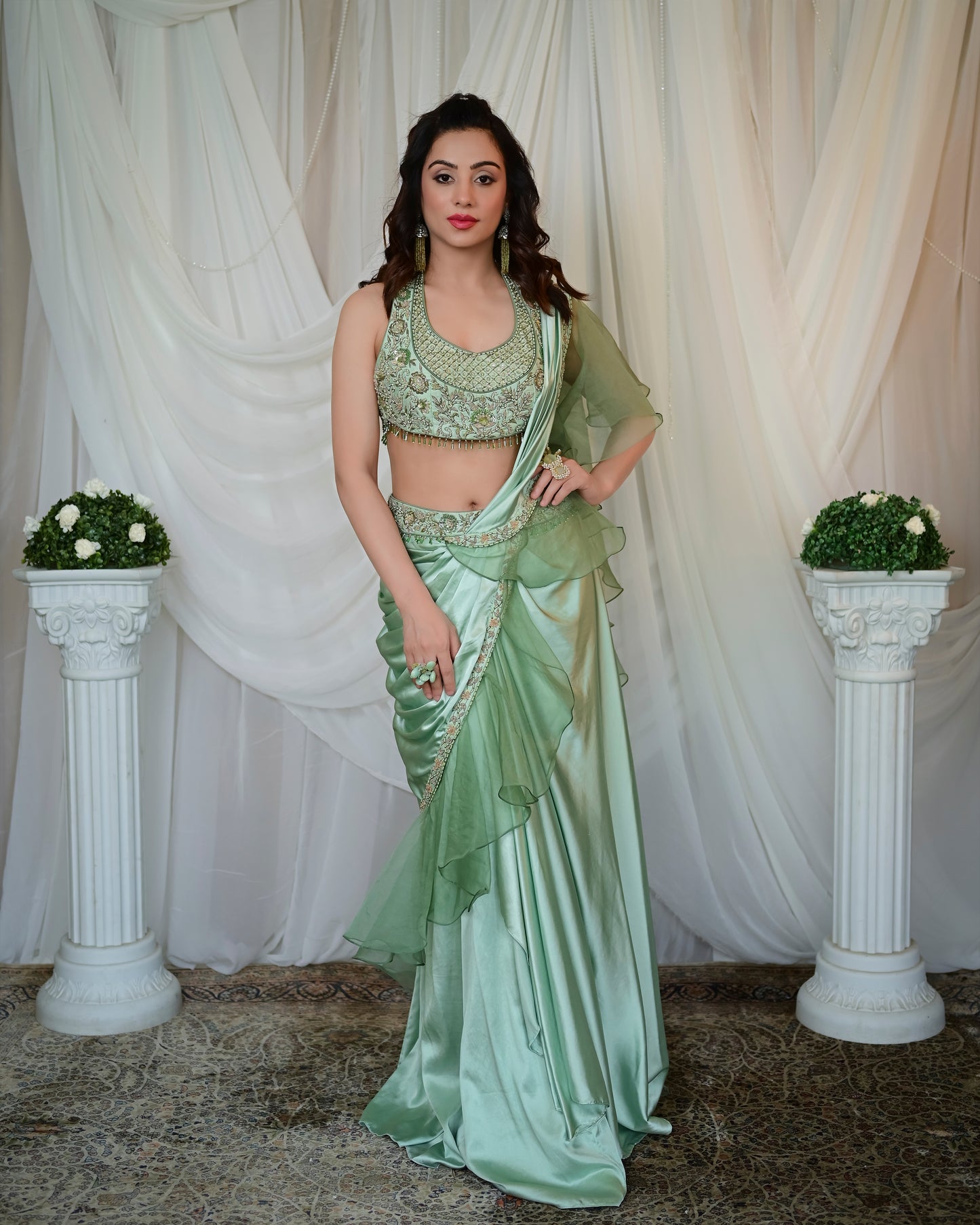 Mint frill concept saree