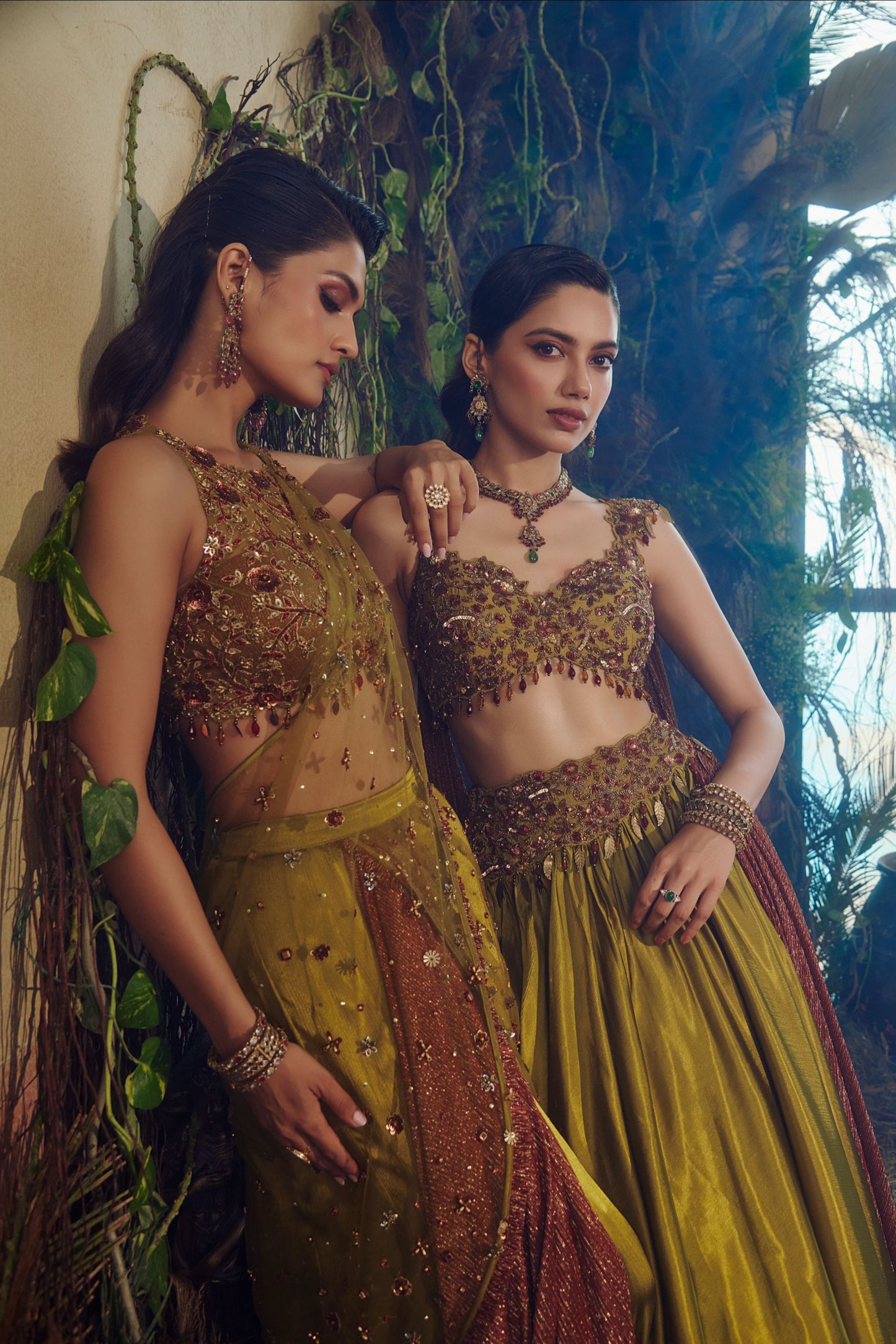 Olive draped lehenga