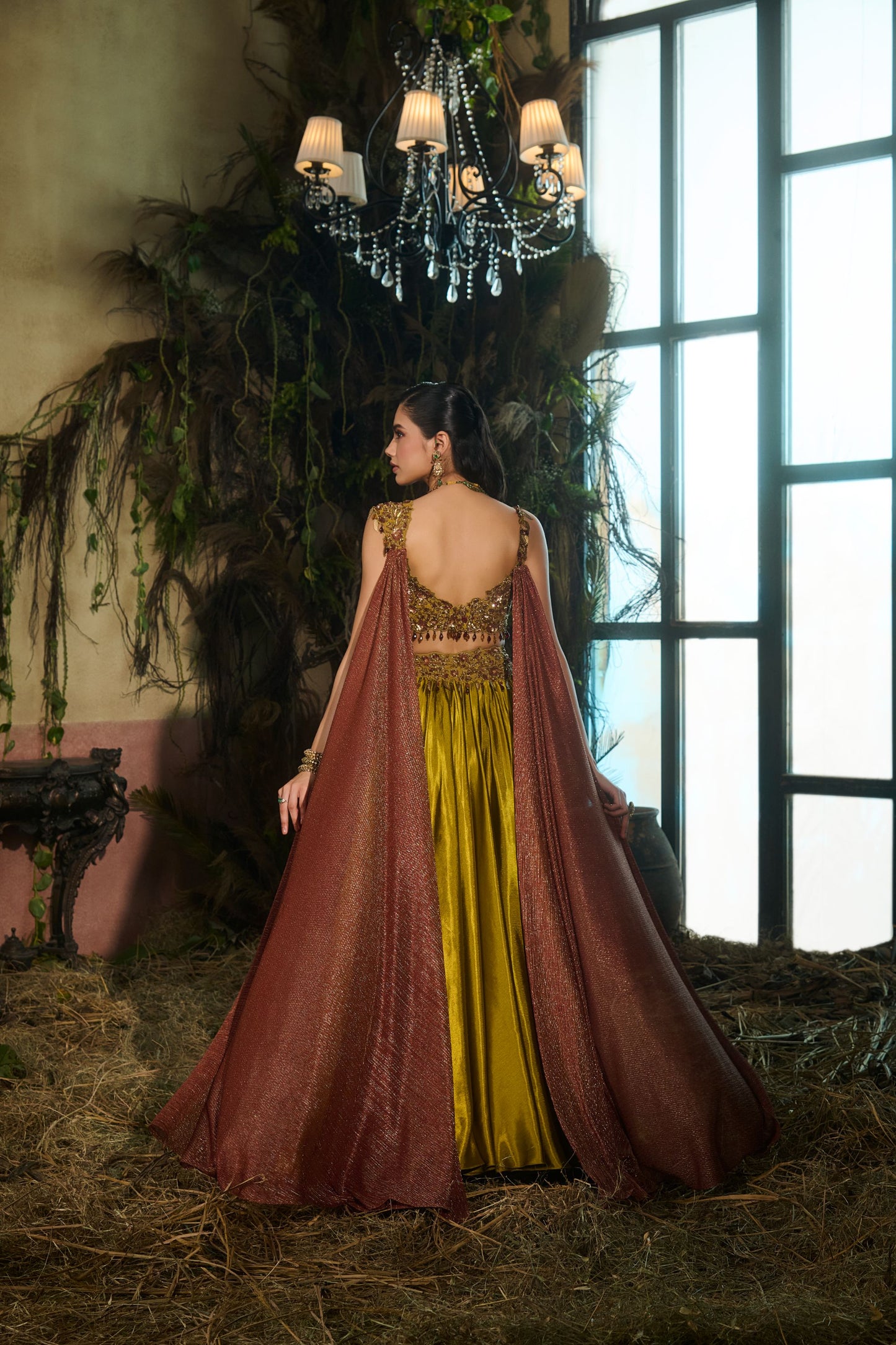 Olive draped lehenga