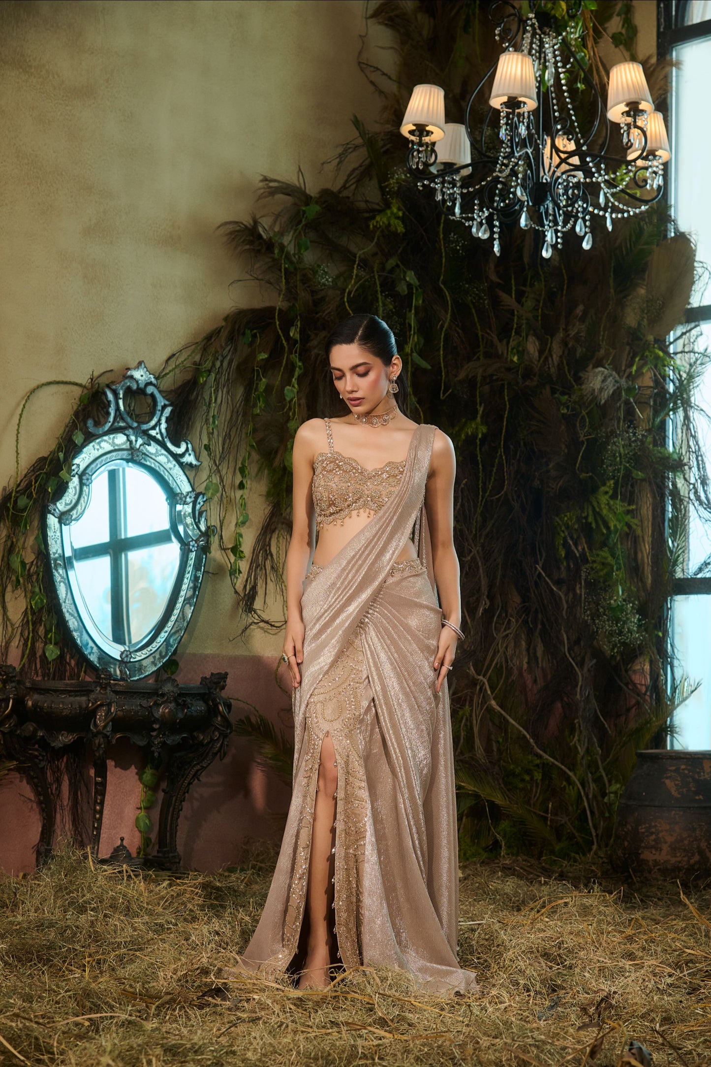 Metallic gold saree