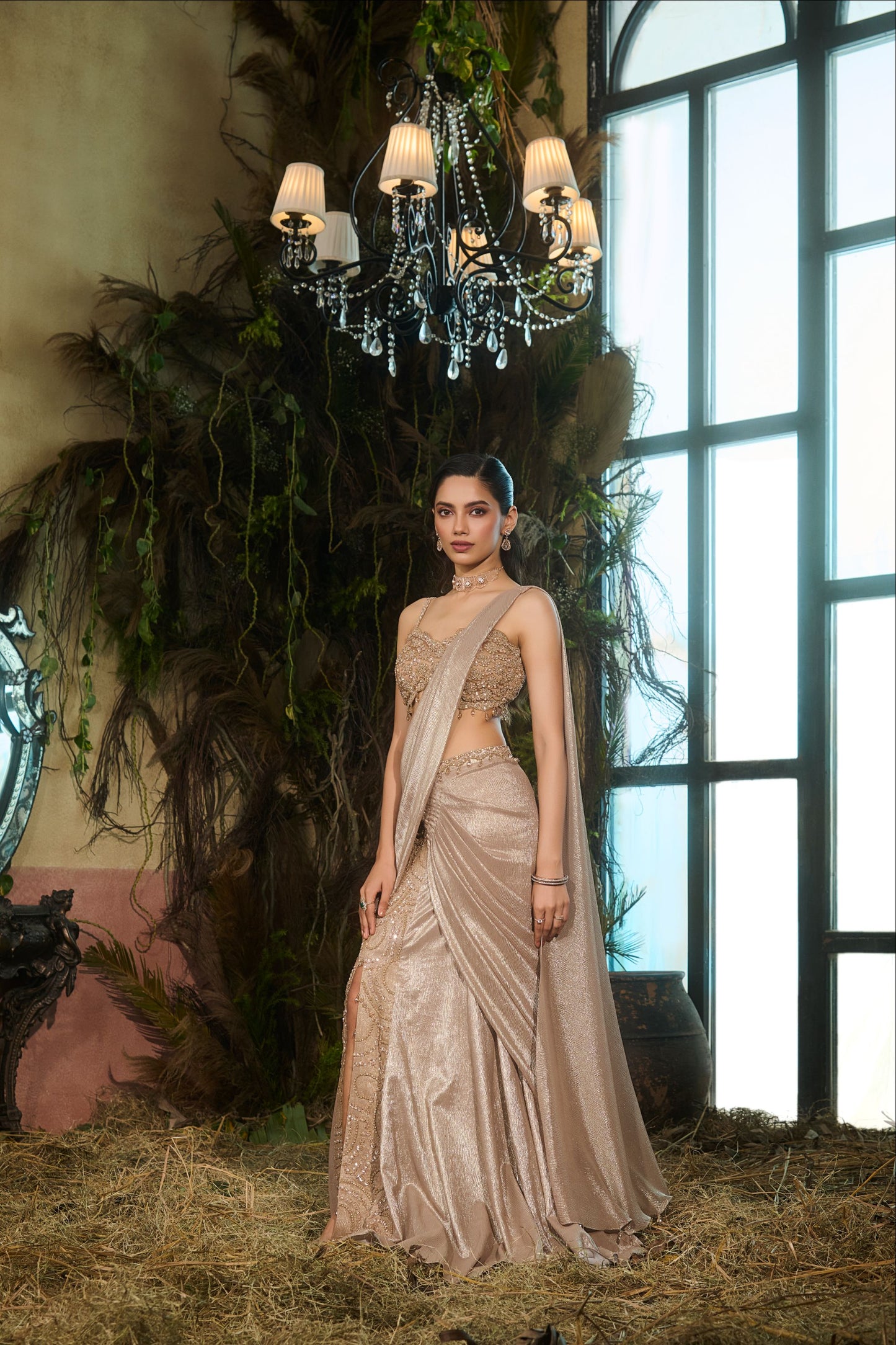Metallic gold saree