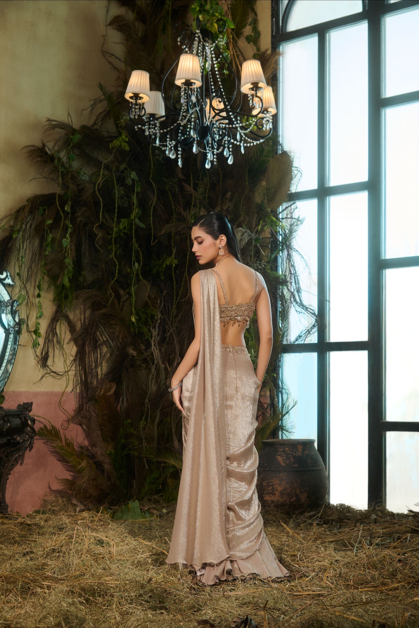 Metallic gold saree