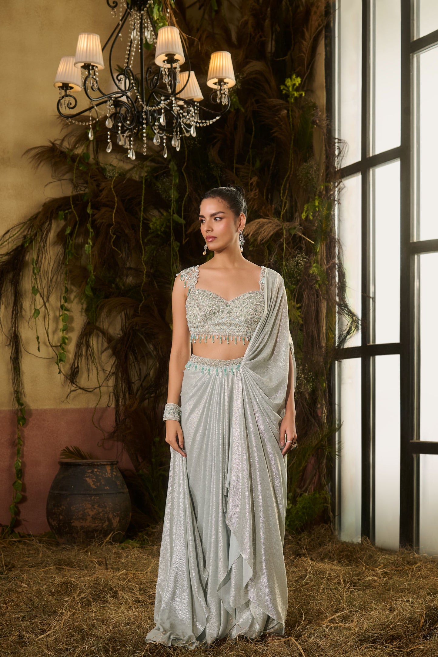 Metallic blue concept saree