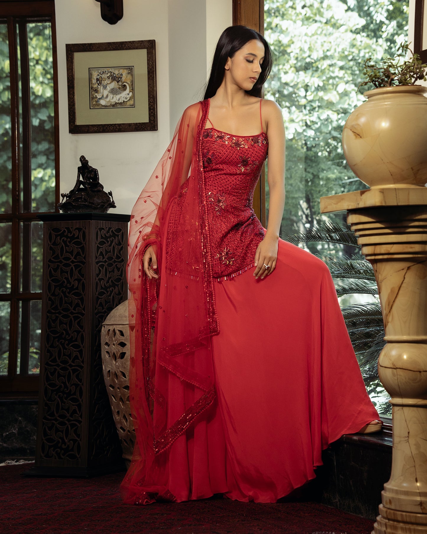 Red kurti with sharara set