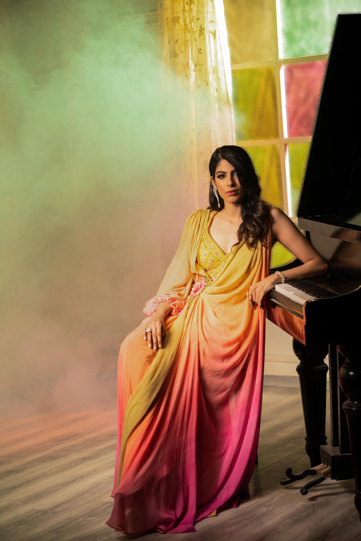 Yellow Pink Concept Saree