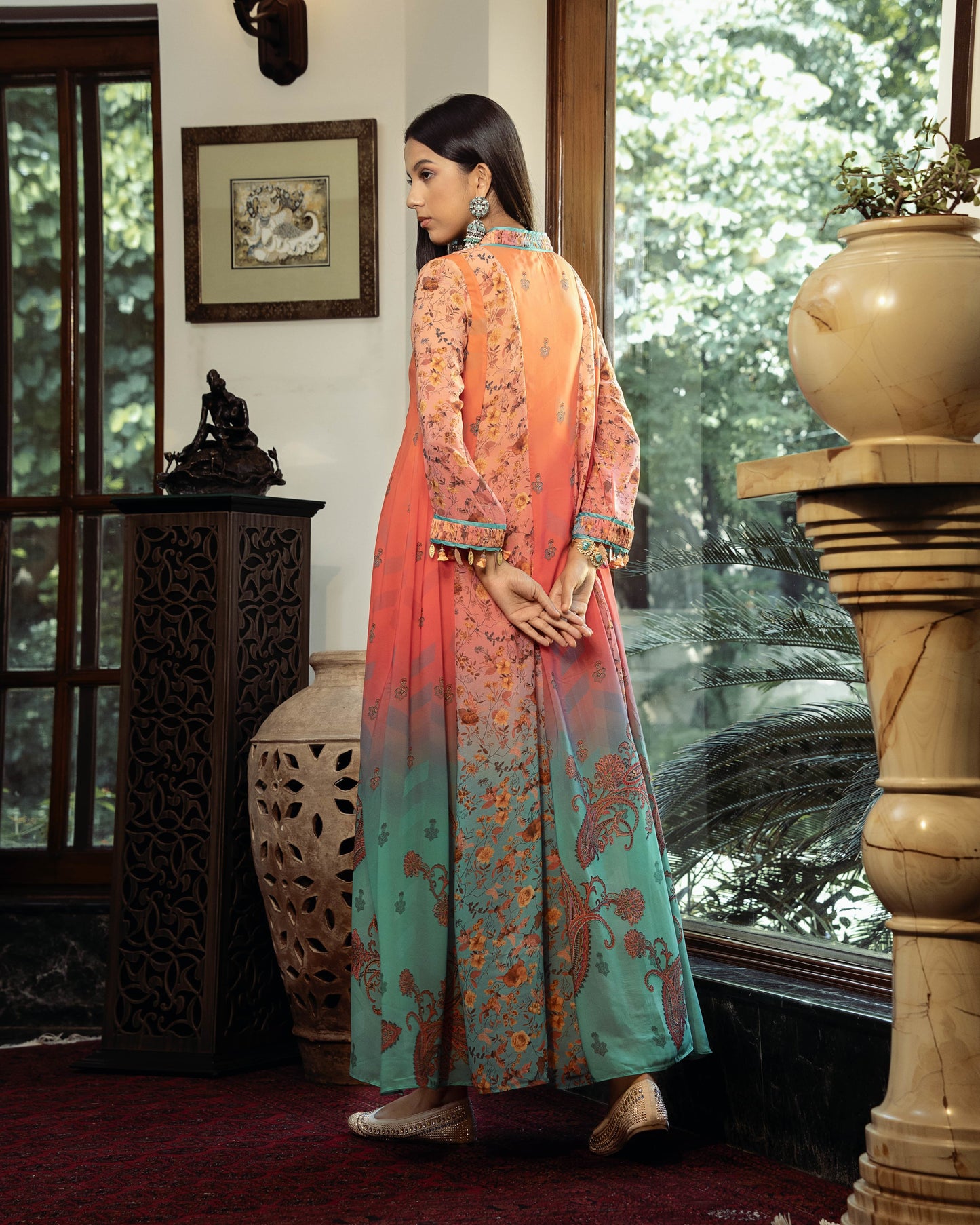 Fleur peach kalidar kurta set