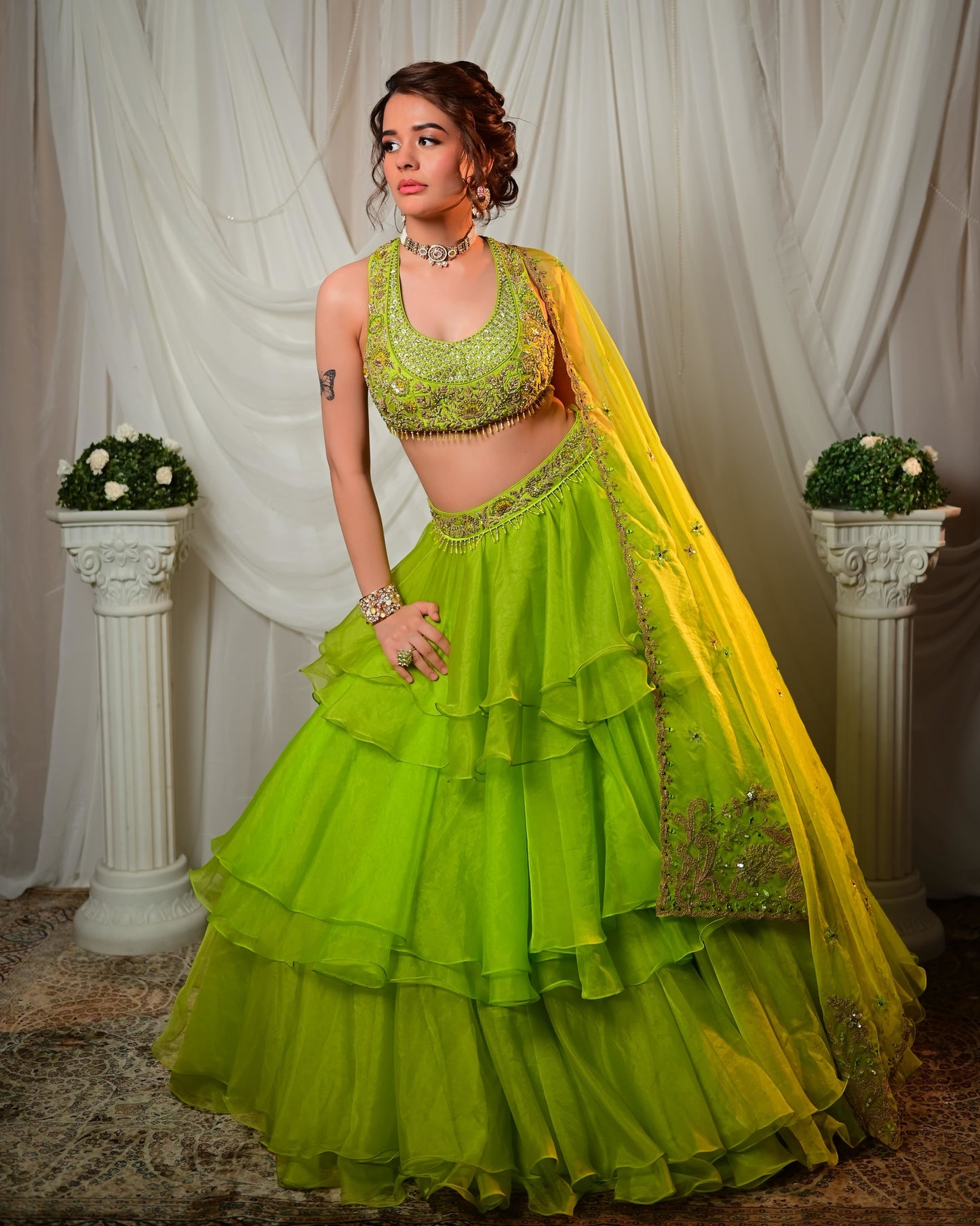 Green frill lehenga set