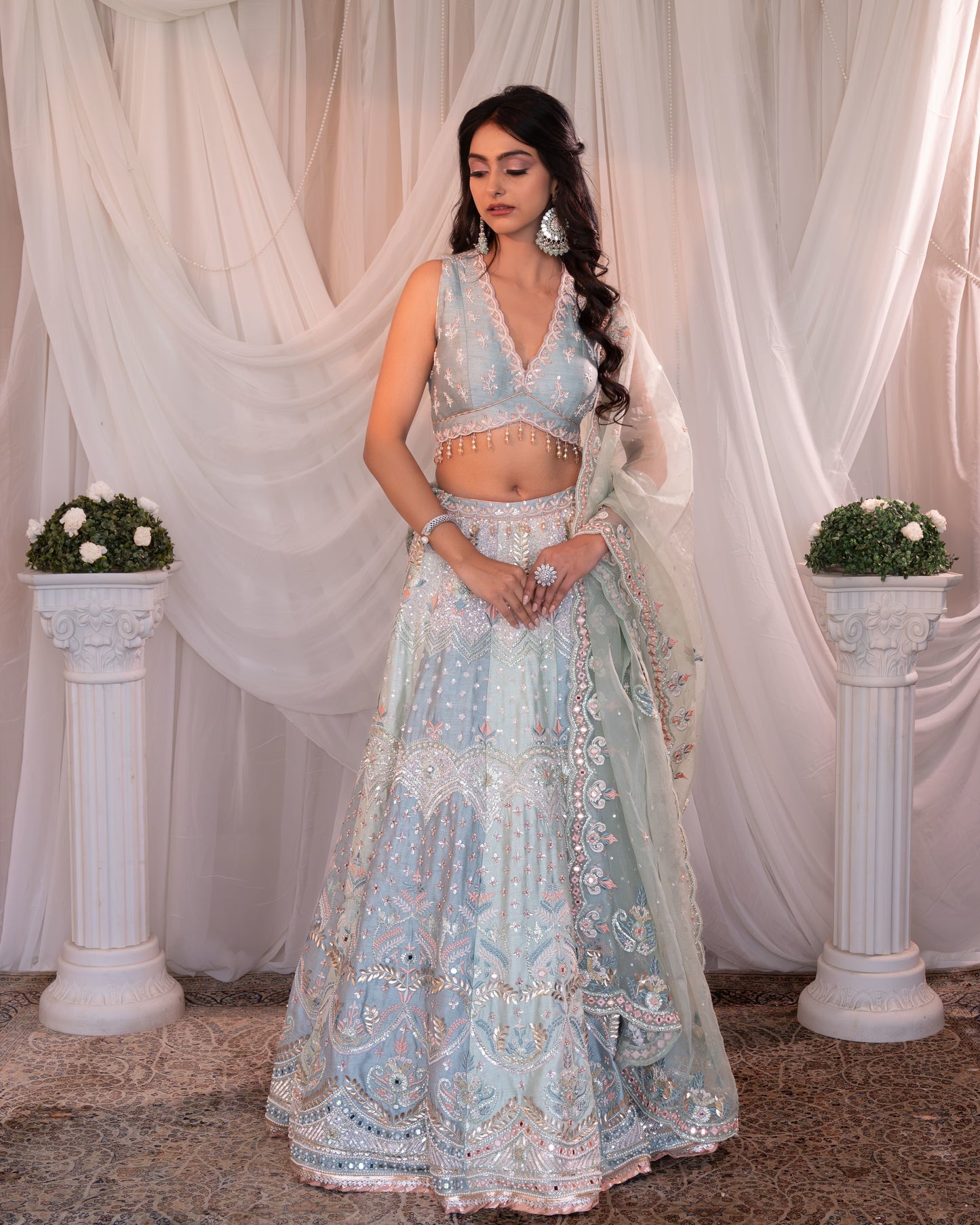 Mint -blue lehenga set