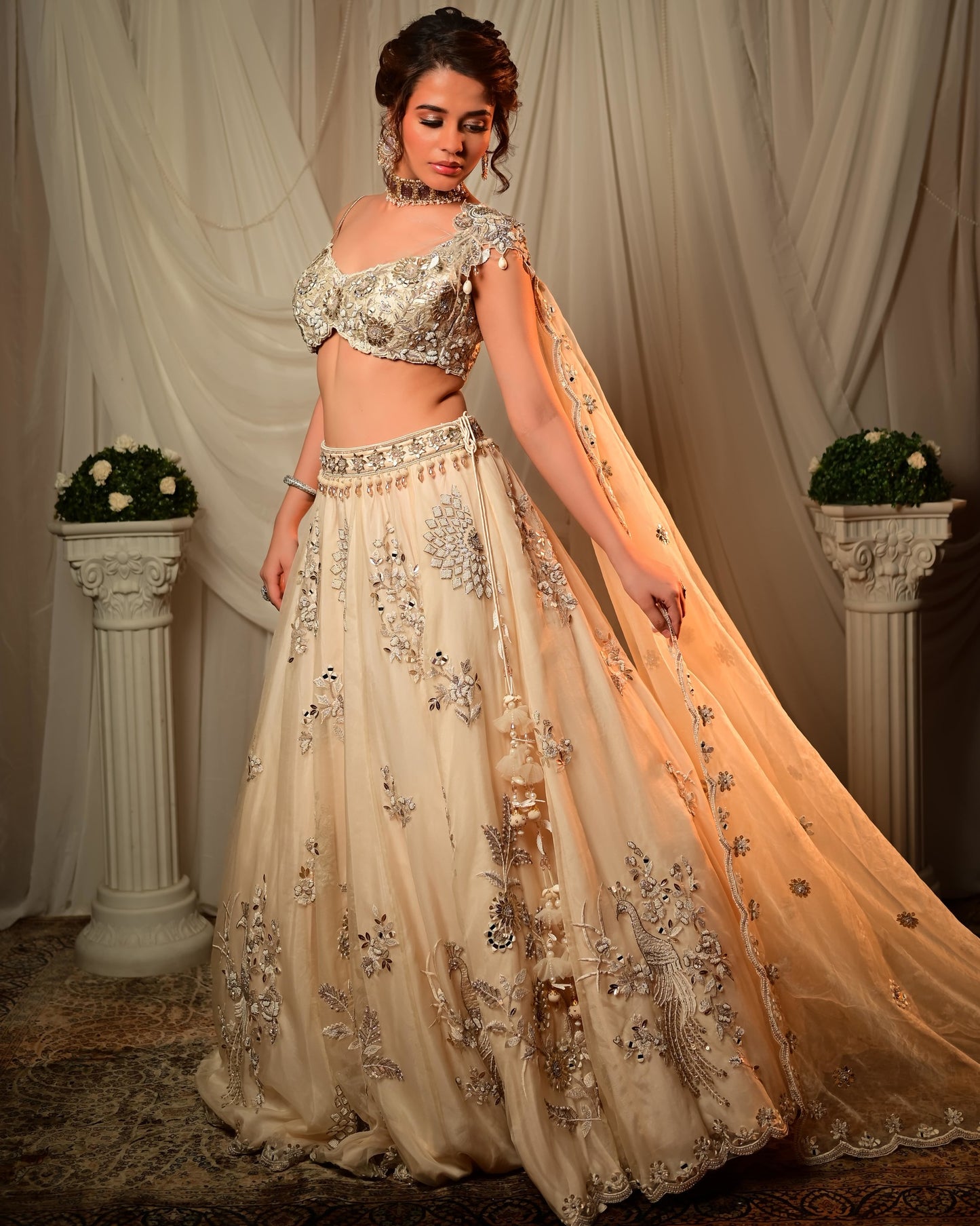 Ivory organza lehenga