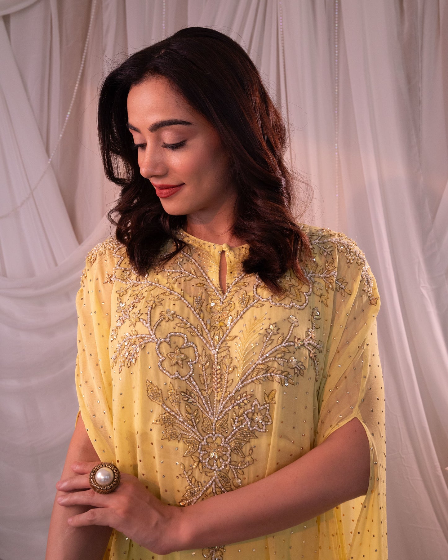 Lemon hi-low kurta, dhoti