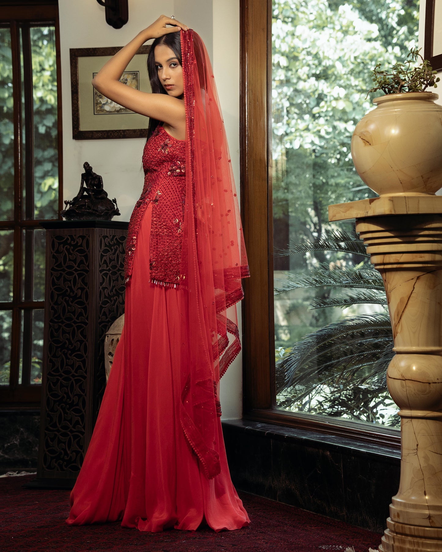 Red kurti with sharara set