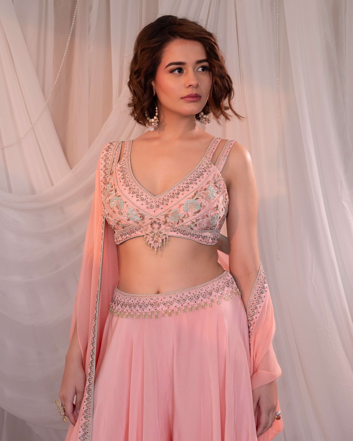 Pink crop top, cape, sharara