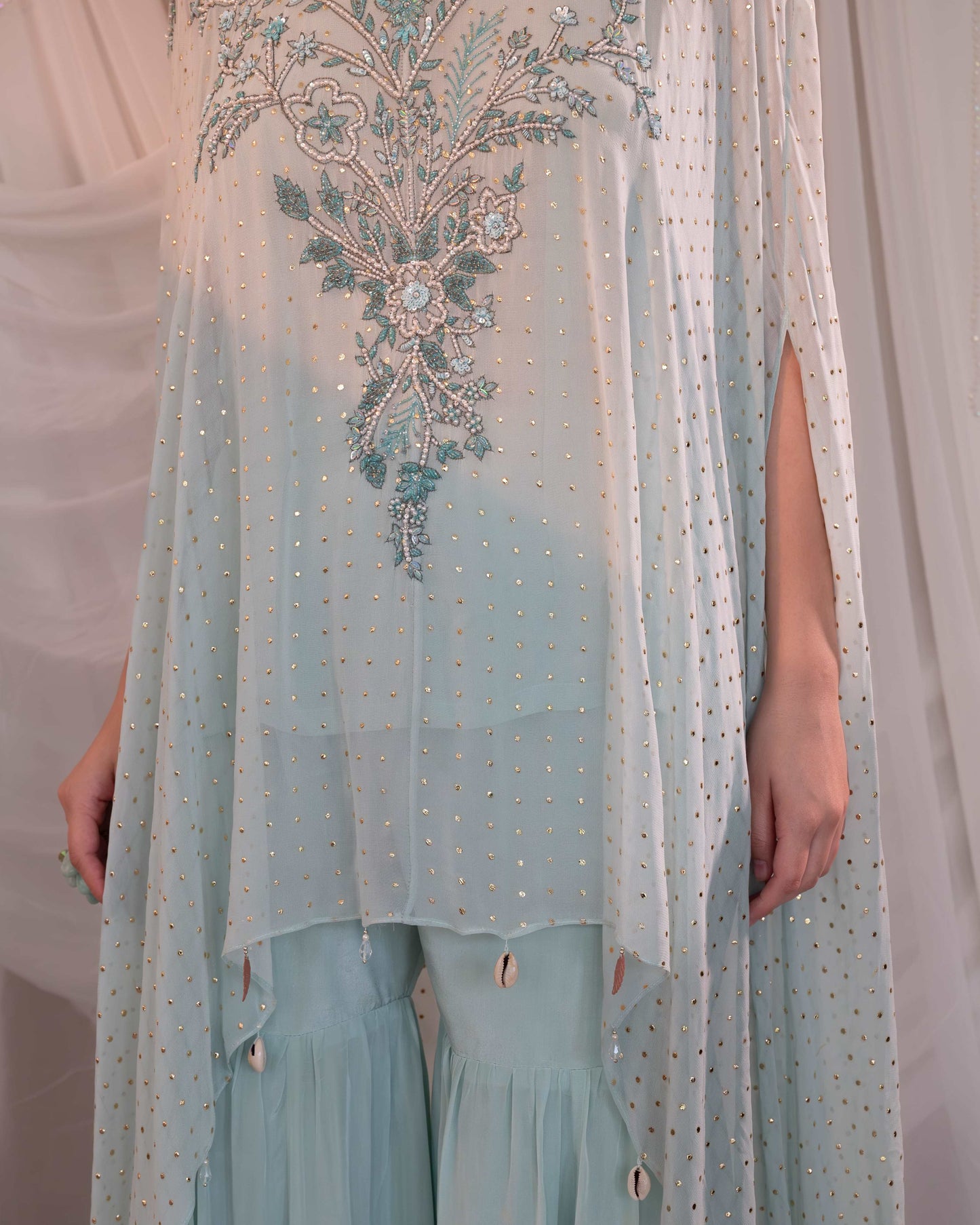 Sky blue hi-low kurta, sharara set